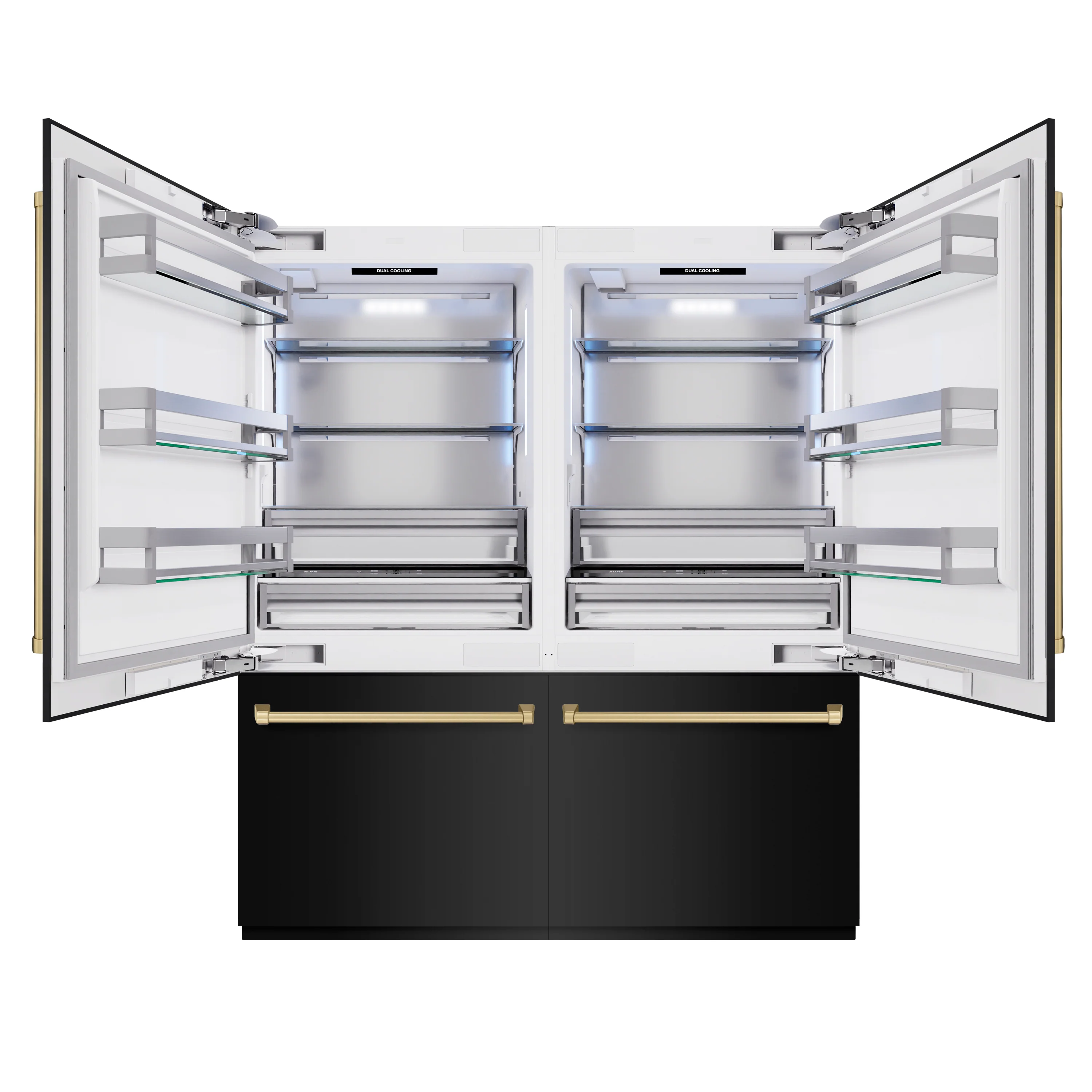 ZLINE Autograph Edition 72 in. 39.6 cu. ft. French Door Built-In Bottom Freezer Refrigerator with Water Dispensers and Ice Makers in Black Stainless Steel and Champagne Bronze Accents (RBITZ-BS-72-CB) - Image 3