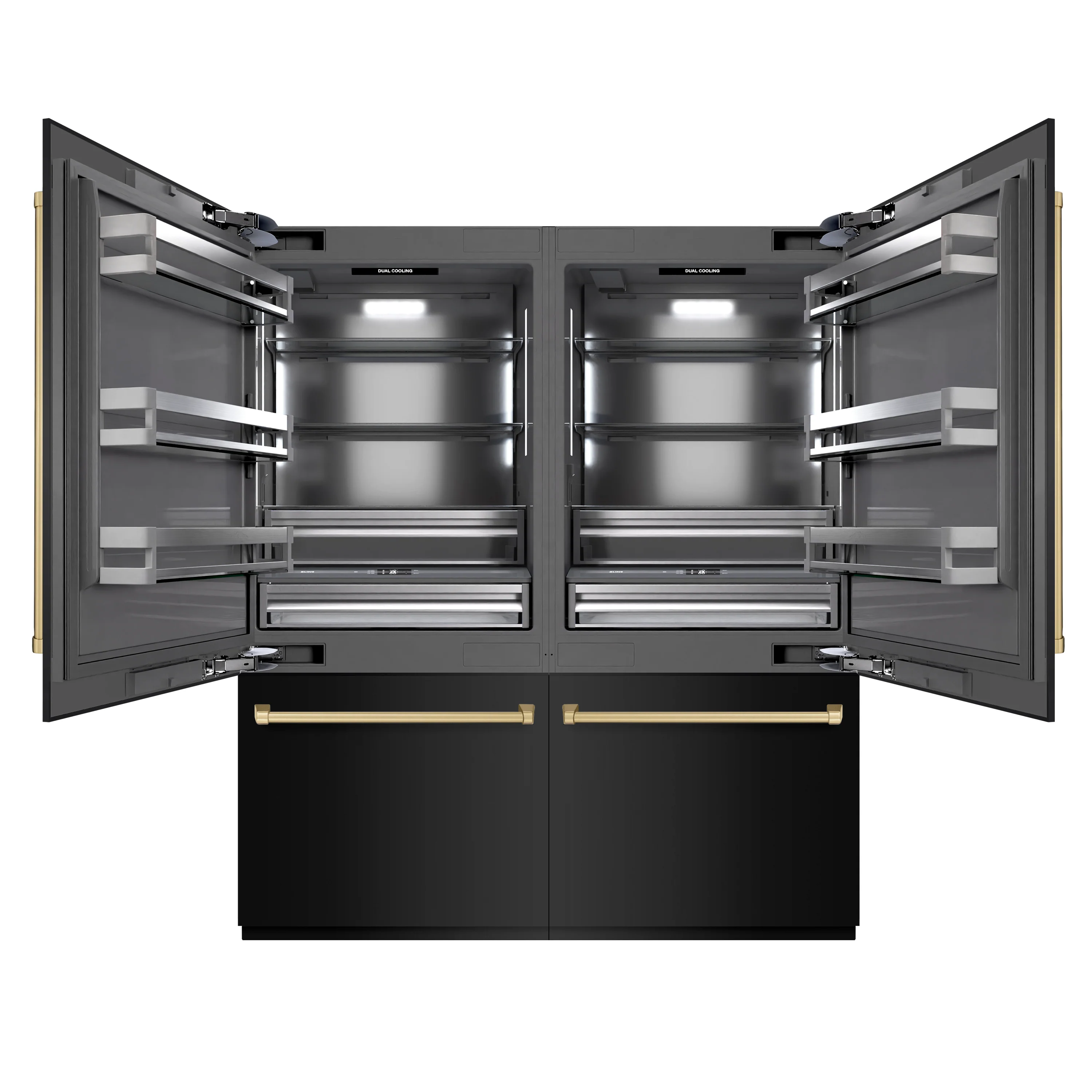 ZLINE Autograph Edition 72 in. 39.6 cu. ft. French Door Built-In Bottom Freezer Refrigerator with Water Dispensers and Ice Makers in Black Stainless Steel with Graphite Gray Interior and Champagne Bronze Accents (GRBITZ-BS-72-CB) - Image 3
