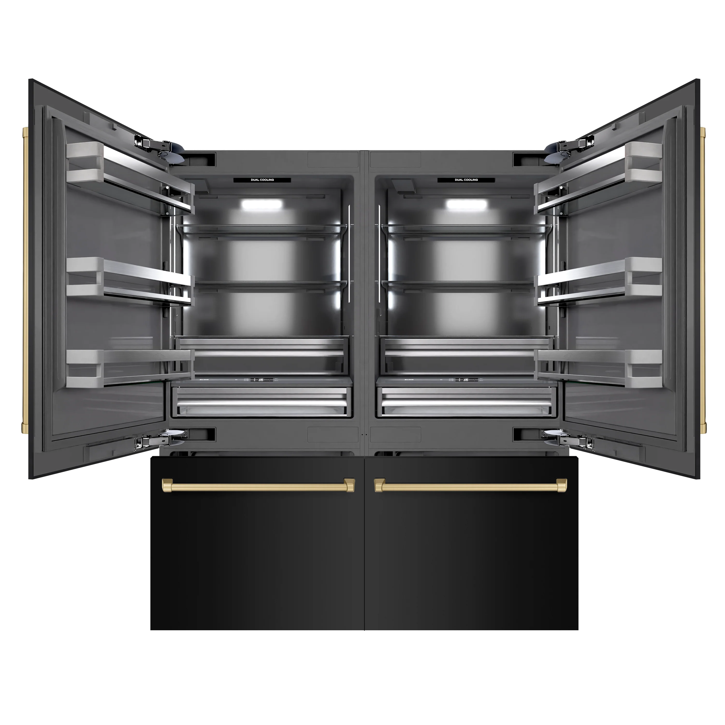 ZLINE Autograph Edition 72 in. 39.6 cu. ft. French Door Built-In Bottom Freezer Refrigerator with Water Dispensers and Ice Makers in Black Stainless Steel with Graphite Gray Interior and Champagne Bronze Accents (GRBITZ-BS-72-CB) - Image 4