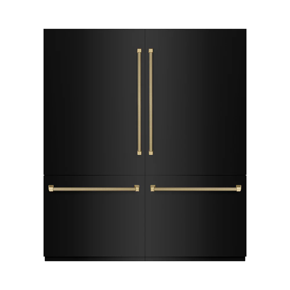 ZLINE Autograph Edition 72 in. 39.6 cu. ft. French Door Built-In Bottom Freezer Refrigerator with Water Dispensers and Ice Makers in Black Stainless Steel with Graphite Gray Interior and Champagne Bronze Helix Handles (GRBITZ-BS72-KCB) - Image 3