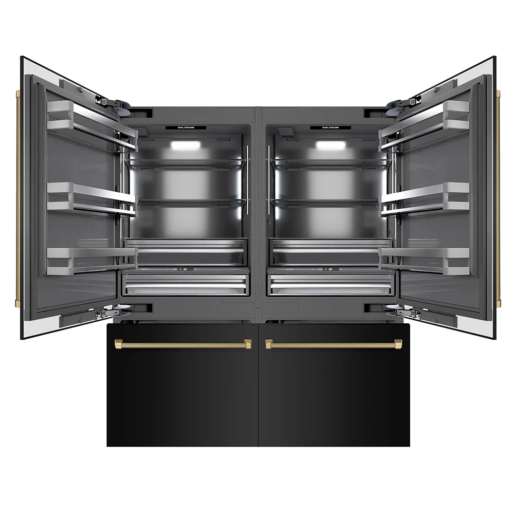 ZLINE Autograph Edition 72 in. 39.6 cu. ft. French Door Built-In Bottom Freezer Refrigerator with Water Dispensers and Ice Makers in Black Stainless Steel with Graphite Gray Interior and Champagne Bronze Helix Handles (GRBITZ-BS72-KCB) - Image 6