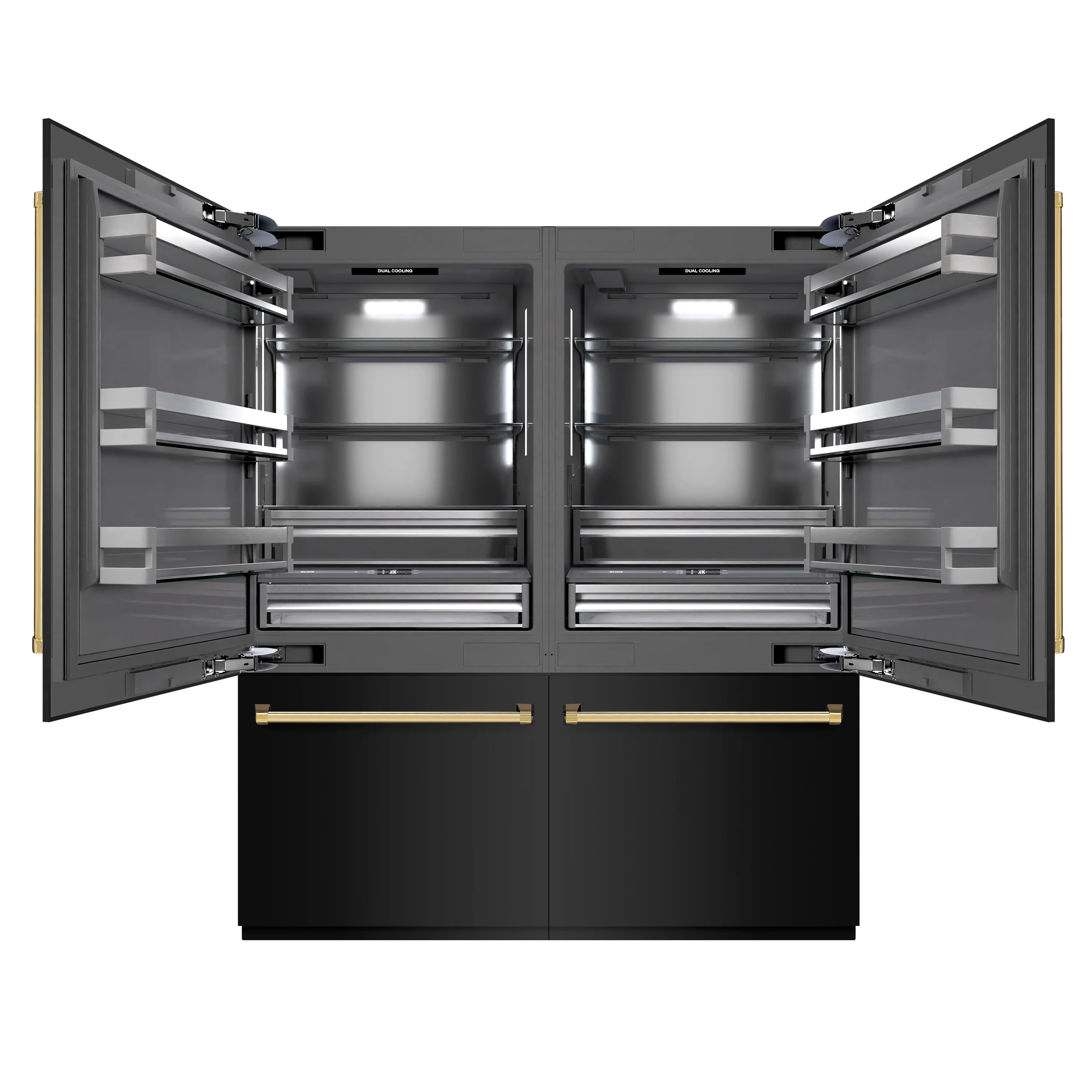 ZLINE Autograph Edition 72 in. 39.6 cu. ft. French Door Built-In Bottom Freezer Refrigerator with Water Dispensers and Ice Makers in Black Stainless Steel with Graphite Gray Interior and Polished Gold Accents (GRBITZ-BS-72-G) - Image 3