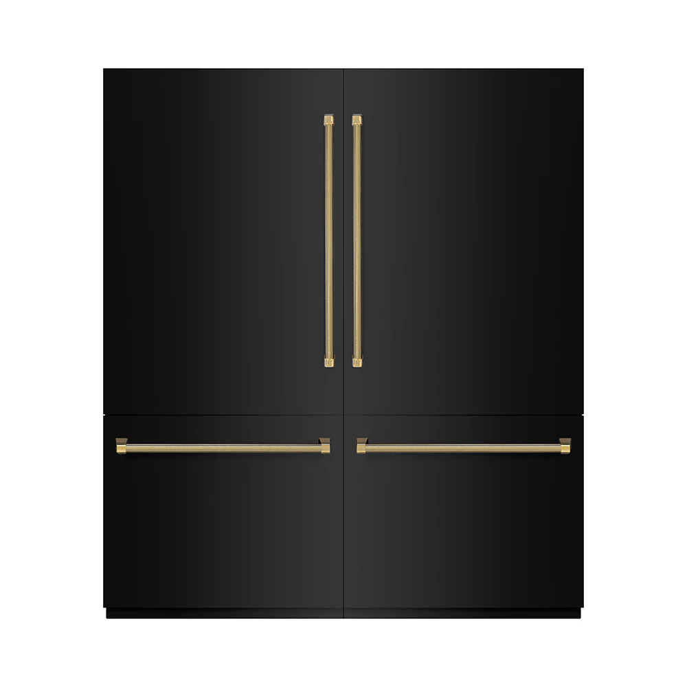ZLINE Autograph Edition 72 in. 39.6 cu. ft. French Door Built-In Bottom Freezer Refrigerator with Water Dispensers and Ice Makers in Black Stainless Steel with Graphite Gray Interior and Polished Gold Helix Handles (GRBITZ-BS-72-KG) - Image 3