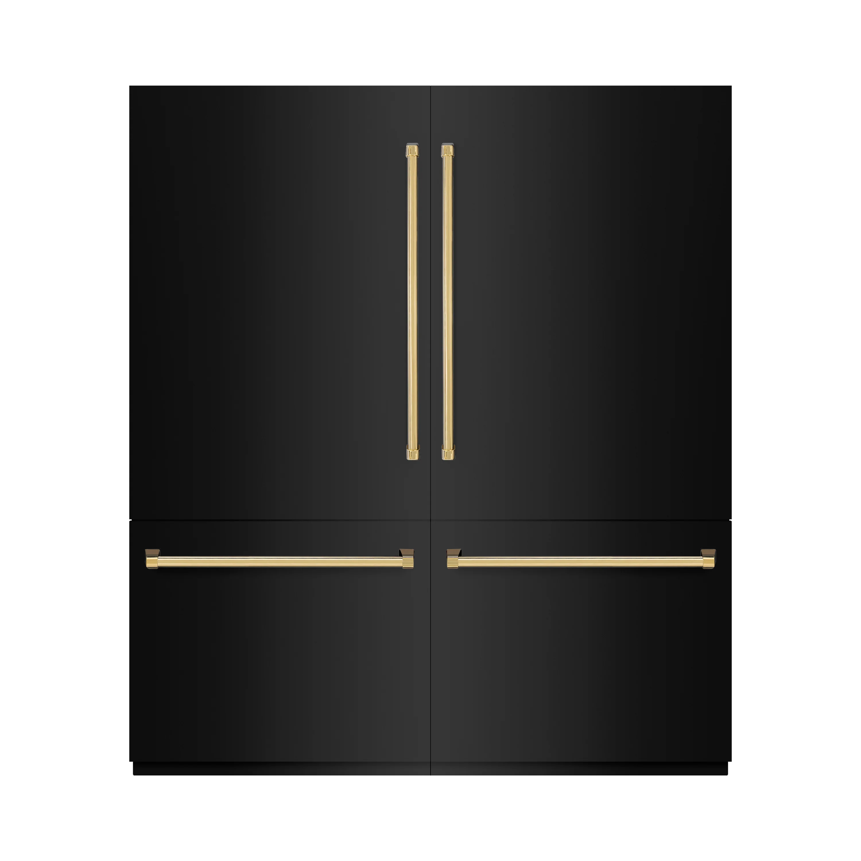 ZLINE Autograph Edition 72 in. 39.6 cu. ft. French Door Built-In Bottom Freezer Refrigerator with Water Dispensers and Ice Makers in Black Stainless Steel and Polished Gold Accents (RBITZ-BS-72-G)