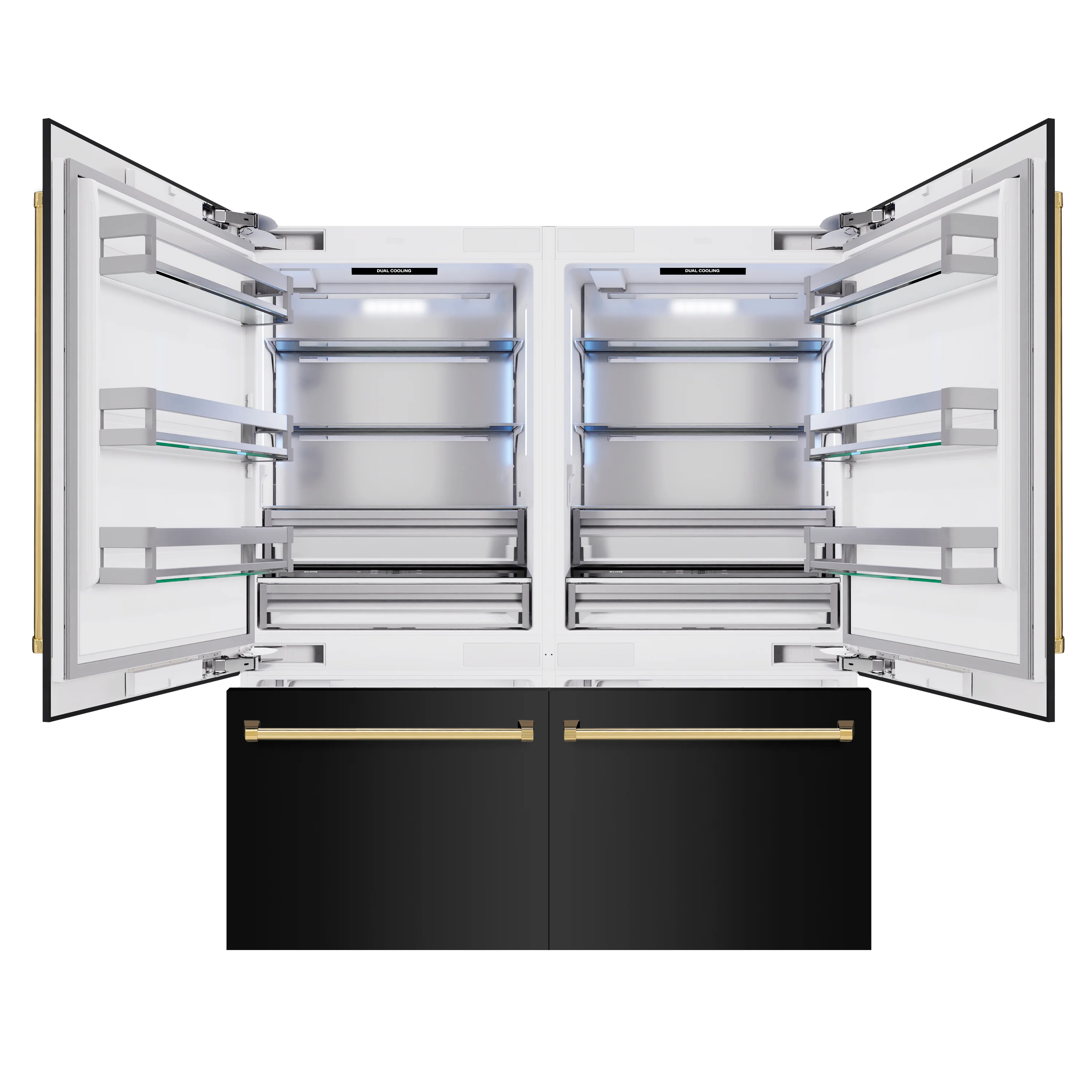 ZLINE Autograph Edition 72 in. 39.6 cu. ft. French Door Built-In Bottom Freezer Refrigerator with Water Dispensers and Ice Makers in Black Stainless Steel and Polished Gold Accents (RBITZ-BS-72-G) - Image 2