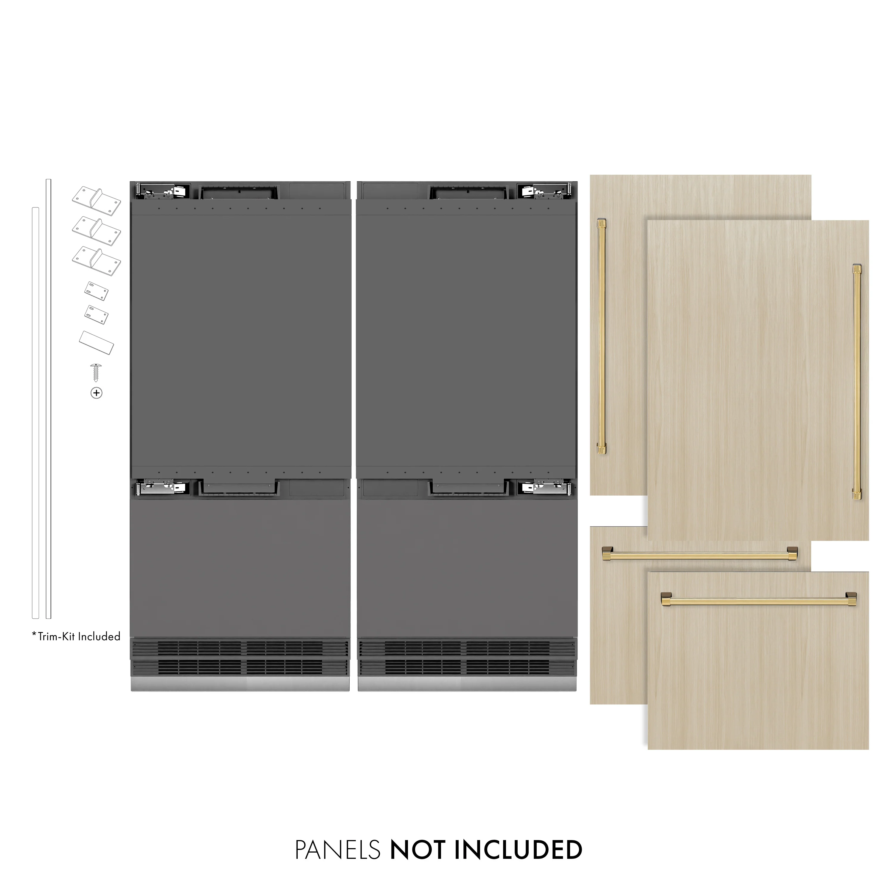ZLINE Autograph Edition 72 in. 39.6 cu. ft. Panel Ready French Door Built-In Bottom Freezer Refrigerator with Water Dispensers and Ice Makers with Graphite Gray Interior and Polished Gold Accents (GRBITZ-72-G) - Image 2