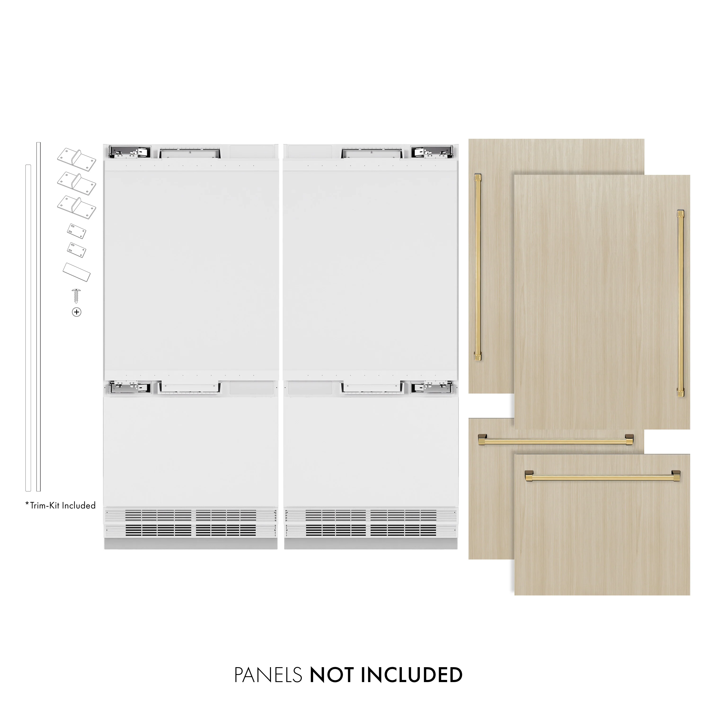 ZLINE Autograph Edition 72 in. 39.6 cu. ft. Panel Ready French Door Built-In Bottom Freezer Refrigerator with Water Dispensers and Ice Makers and Polished Gold Accents (RBITZ-72-G)