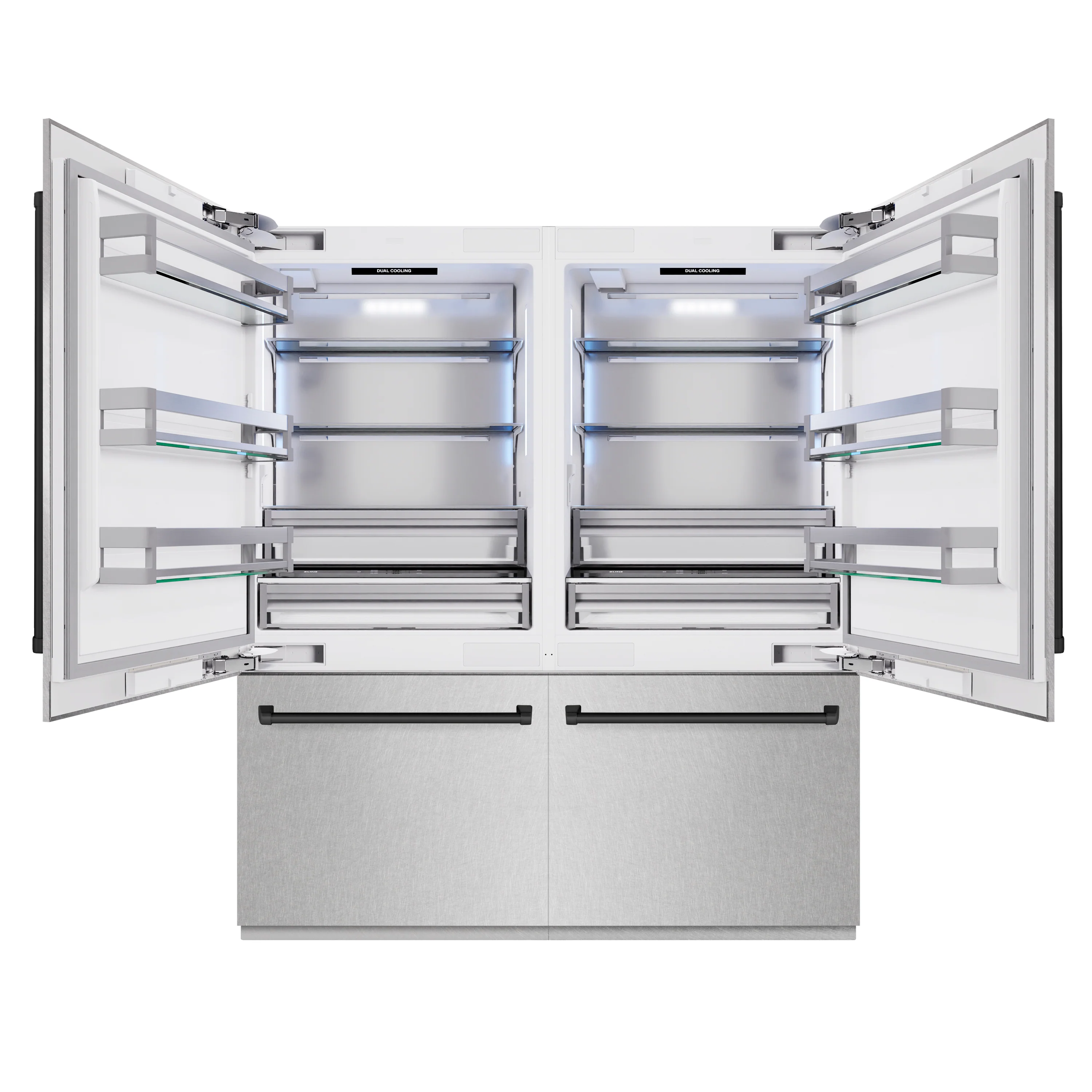 ZLINE Autograph Edition 72 in. 39.6 cu. ft. French Door Built-In Bottom Freezer Refrigerator with Water Dispensers and Ice Makers in Satin Stainless Steel and Matte Black Accents (RBITZ-SN-72-MB) - Image 4