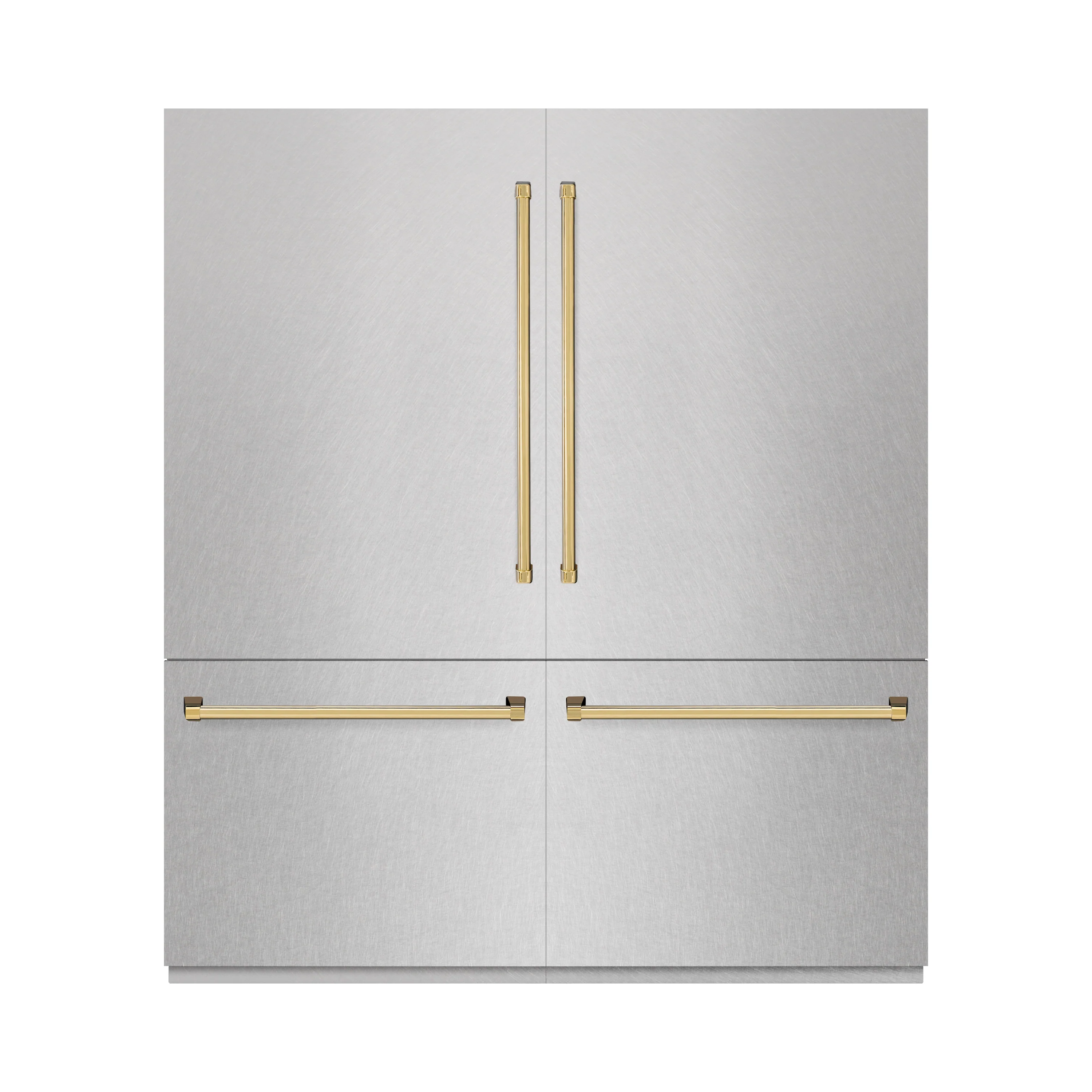 ZLINE Autograph Edition 72 in. 39.6 cu. ft. French Door Built-In Bottom Freezer Refrigerator with Water Dispensers and Ice Makers in Satin Stainless Steel and Polished Gold Accents (RBITZ-SN-72-G) - Image 3