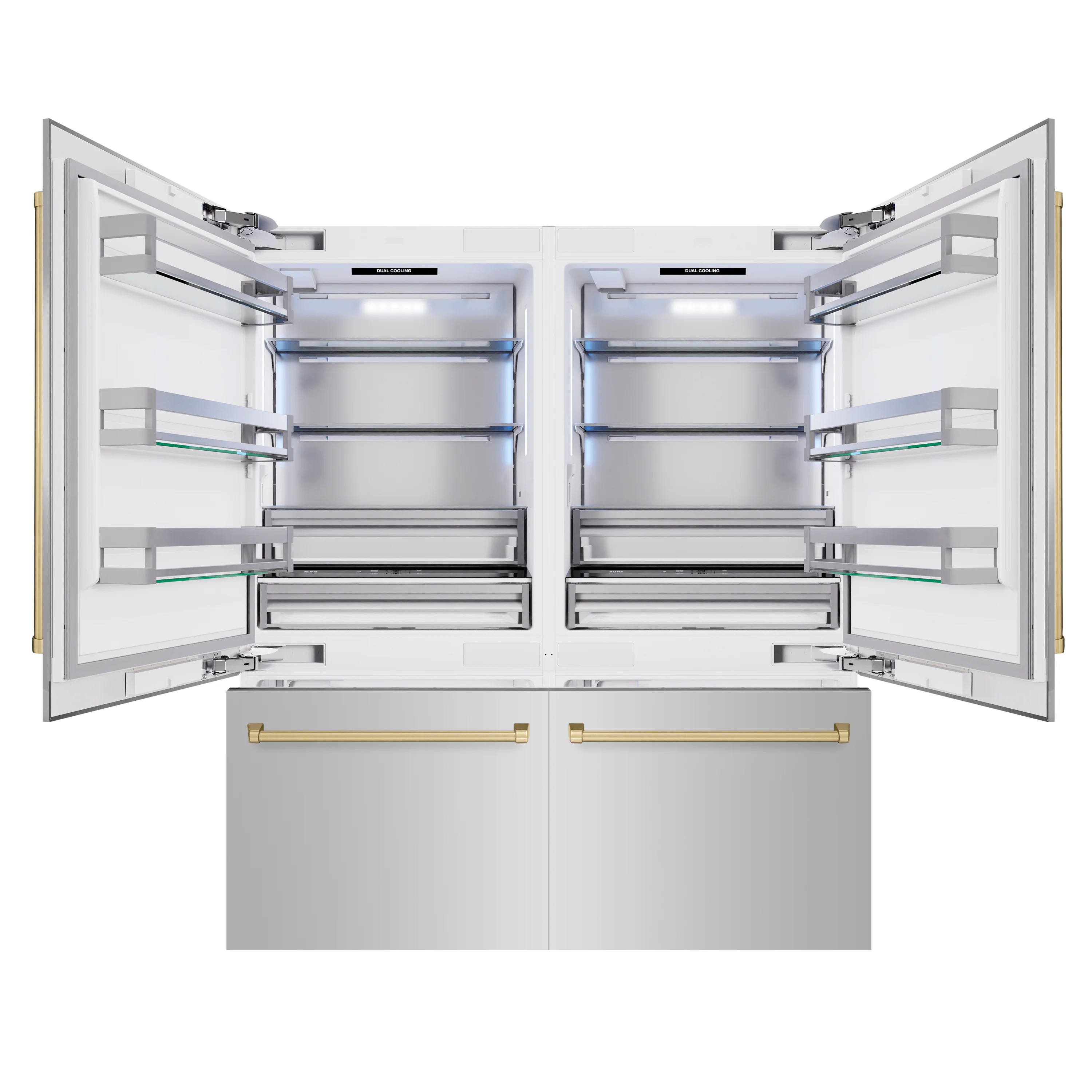 ZLINE Autograph Edition 72 in. 39.6 cu. ft. French Door Built-In Bottom Freezer Refrigerator with Water Dispensers and Ice Makers in Stainless Steel with Champagne Bronze Accents (RBITZ-304-72CB) - Image 2