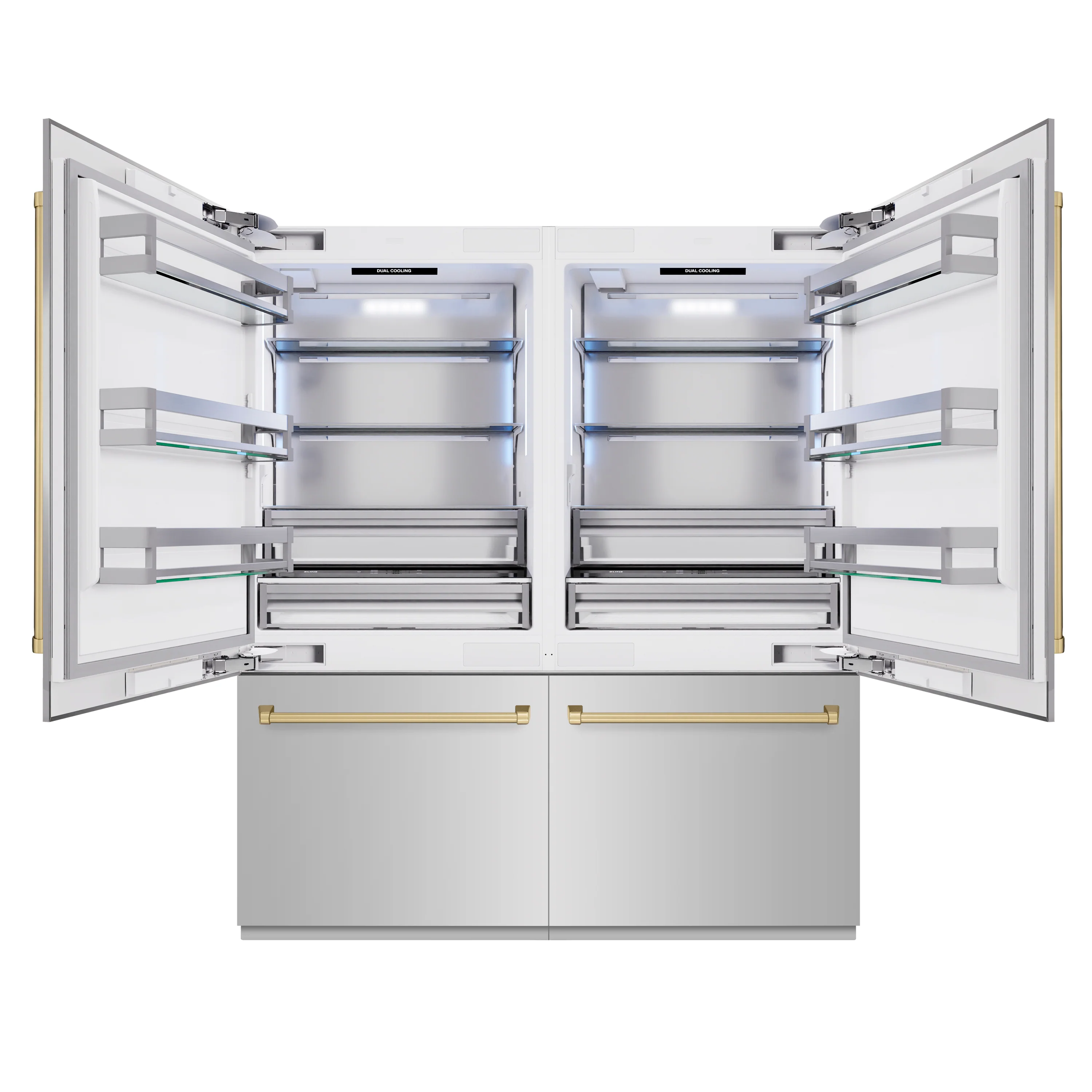 ZLINE Autograph Edition 72 in. 39.6 cu. ft. French Door Built-In Bottom Freezer Refrigerator with Water Dispensers and Ice Makers in Stainless Steel with Champagne Bronze Accents (RBITZ-304-72CB) - Image 3