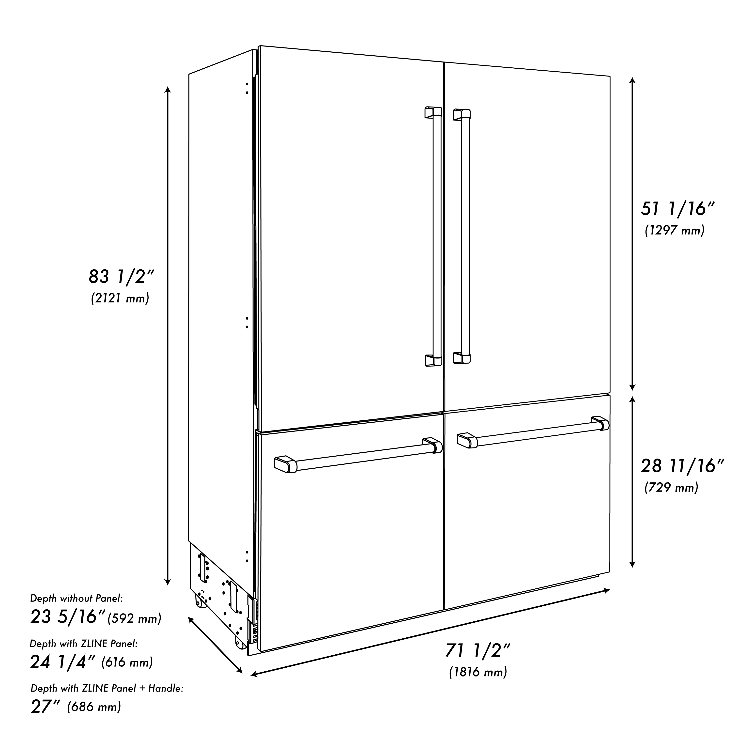 ZLINE Autograph Edition 72 in. 39.6 cu. ft. French Door Built-In Bottom Freezer Refrigerator with Water Dispensers and Ice Makers in Stainless Steel with Graphite Gray Interior and Champagne Bronze Accents (GRBITZ-304-72CB) - Image 10