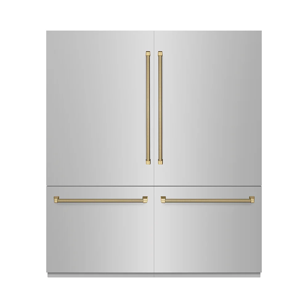 ZLINE Autograph Edition 72 in. 39.6 cu. ft. French Door Built-In Bottom Freezer Refrigerator with Water Dispensers and Ice Makers in Stainless Steel with Graphite Gray Interior and Champagne Bronze Helix Handles (GRBITZ-30472KCB) - Image 3