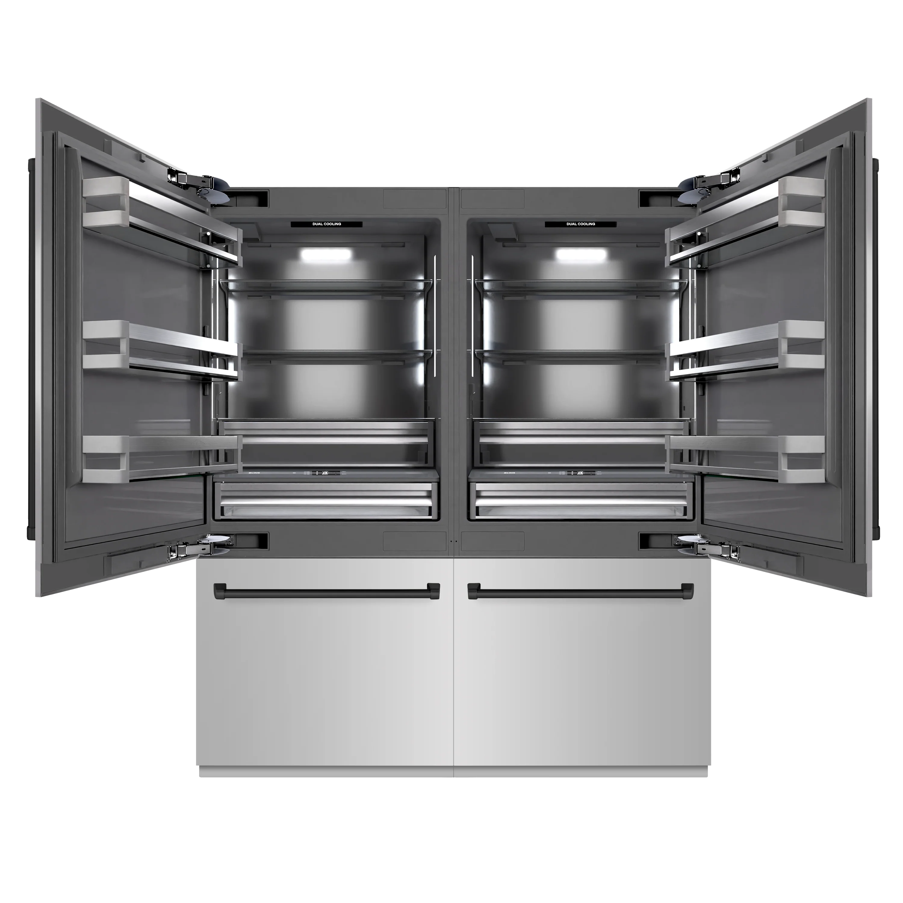 ZLINE Autograph Edition 72 in. 39.6 cu. ft. French Door Built-In Bottom Freezer Refrigerator with Water Dispensers and Ice Makers in Stainless Steel with Graphite Gray Interior and Matte Black Accents (GRBITZ-304-72MB)
