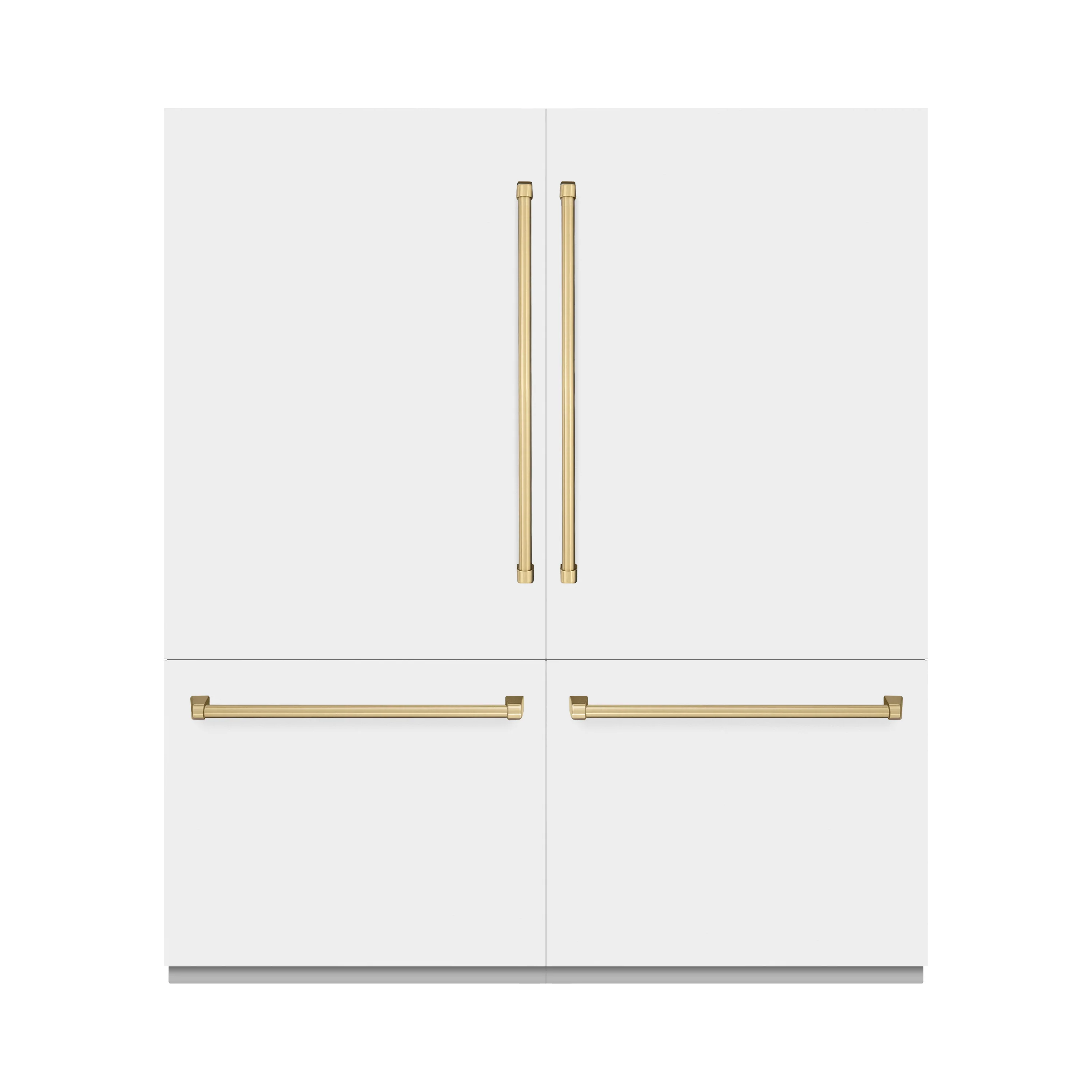 ZLINE Autograph Edition 72 in. 39.6 cu. ft. French Door Built-In Bottom Freezer Refrigerator with Water Dispensers and Ice Makers in White Matte and Champagne Bronze Accents (RBITZ-WM-72-CB)