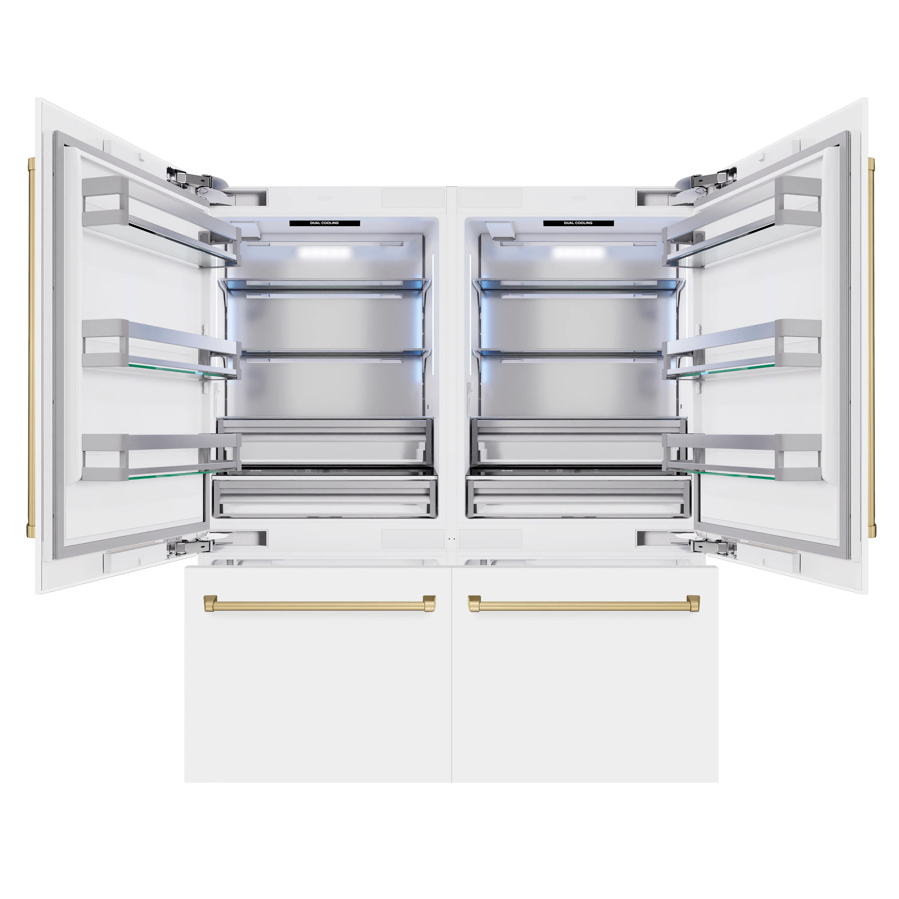 ZLINE Autograph Edition 72 in. 39.6 cu. ft. French Door Built-In Bottom Freezer Refrigerator with Water Dispensers and Ice Makers in White Matte and Champagne Bronze Accents (RBITZ-WM-72-CB) - Image 2