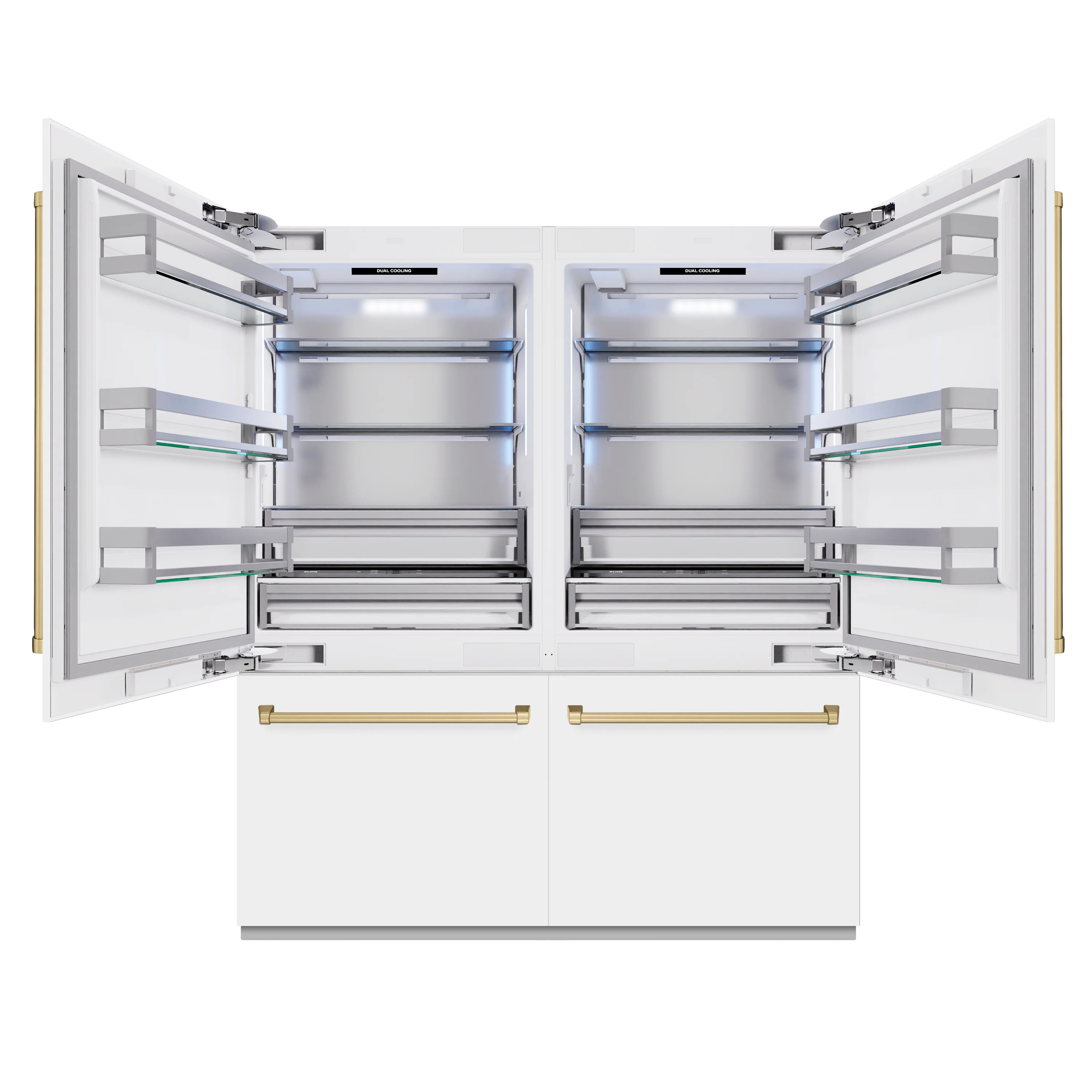 ZLINE Autograph Edition 72 in. 39.6 cu. ft. French Door Built-In Bottom Freezer Refrigerator with Water Dispensers and Ice Makers in White Matte and Champagne Bronze Accents (RBITZ-WM-72-CB) - Image 3