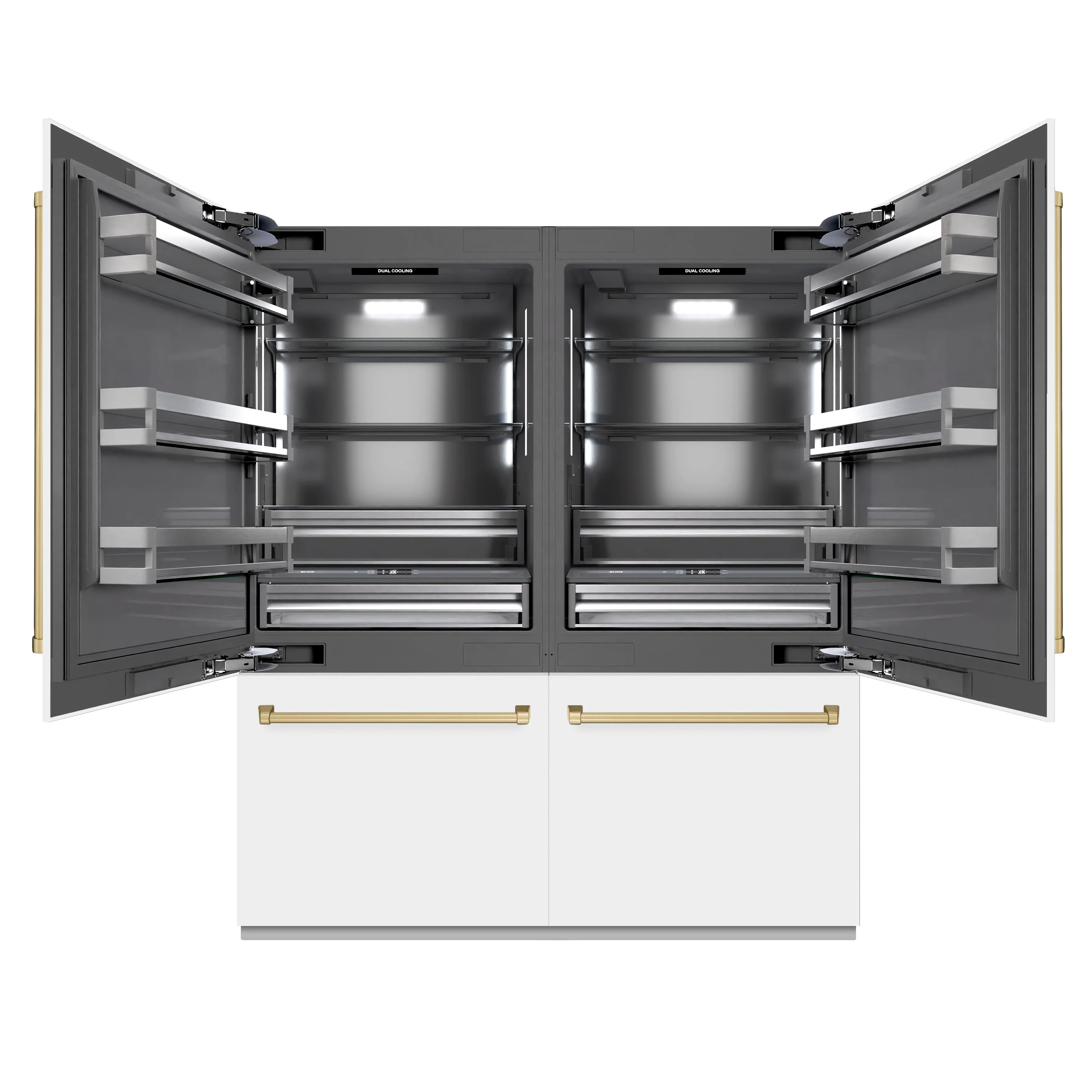 ZLINE Autograph Edition 72 in. 39.6 cu. ft. French Door Built-In Bottom Freezer Refrigerator with Water Dispensers and Ice Makers in White Matte with Graphite Gray Interior and Champagne Bronze Accents (GRBITZ-WM-72-CB) - Image 3