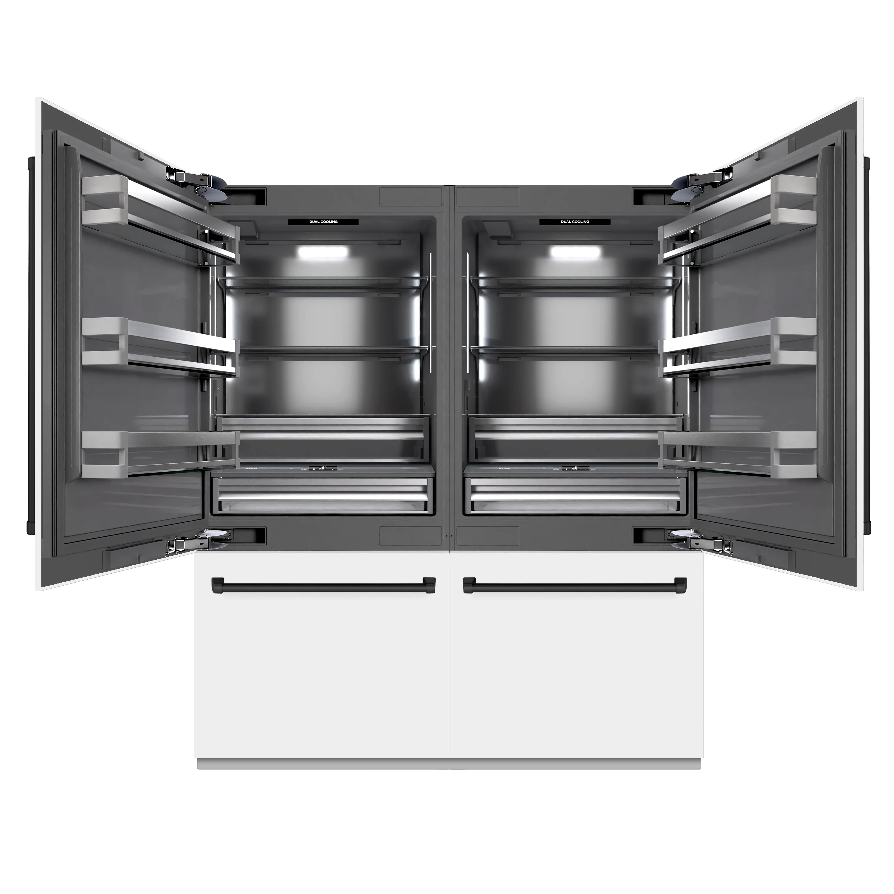 ZLINE Autograph Edition 72 in. 39.6 cu. ft. French Door Built-In Bottom Freezer Refrigerator with Water Dispensers and Ice Makers in White Matte with Graphite Gray Interior and Matte Black Accents (GRBITZ-WM-72-MB) - Image 3