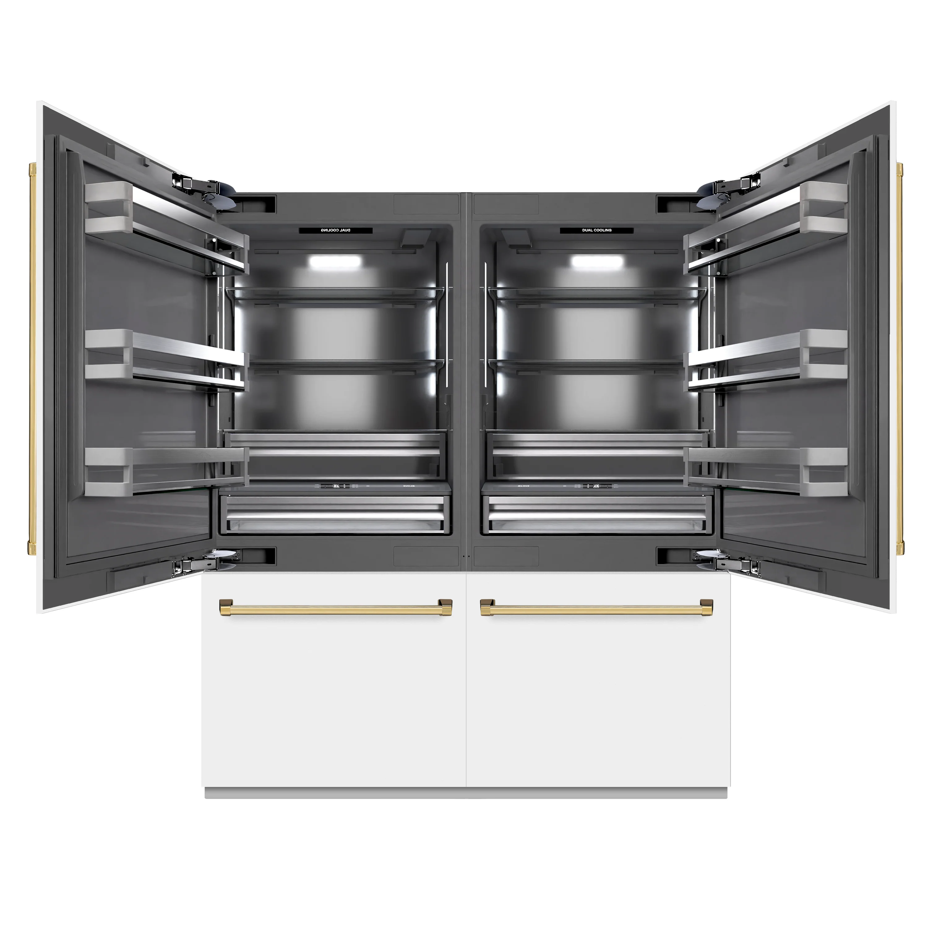 ZLINE Autograph Edition 72 in. 39.6 cu. ft. French Door Built-In Bottom Freezer Refrigerator with Water Dispensers and Ice Makers in White Matte with Graphite Gray Interior and Polished Gold Accents (GRBITZ-WM-72-G) - Image 3