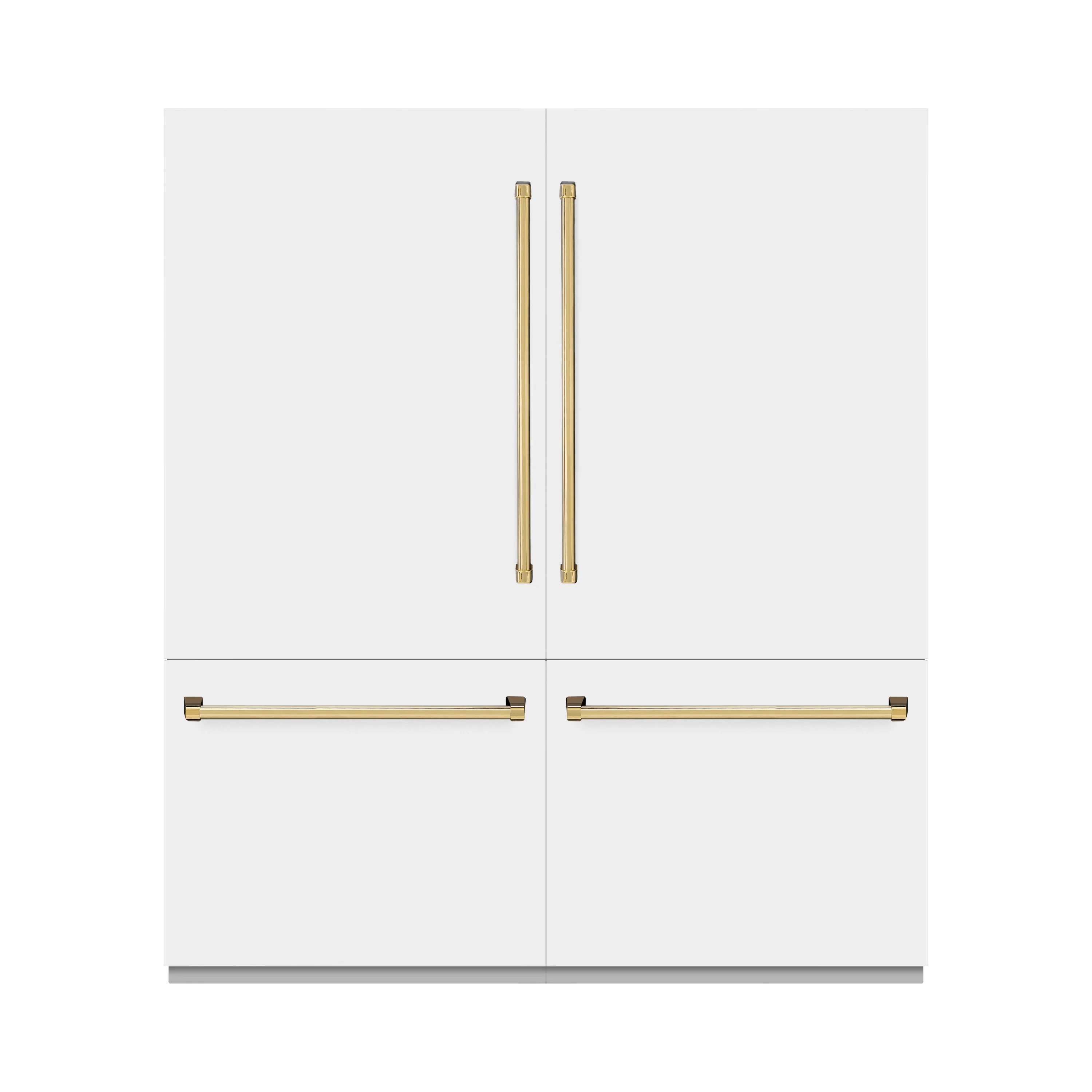 ZLINE Autograph Edition 72 in. 39.6 cu. ft. French Door Built-In Bottom Freezer Refrigerator with Water Dispensers and Ice Makers in White Matte and Polished Gold Accents (RBITZ-WM-72-G)