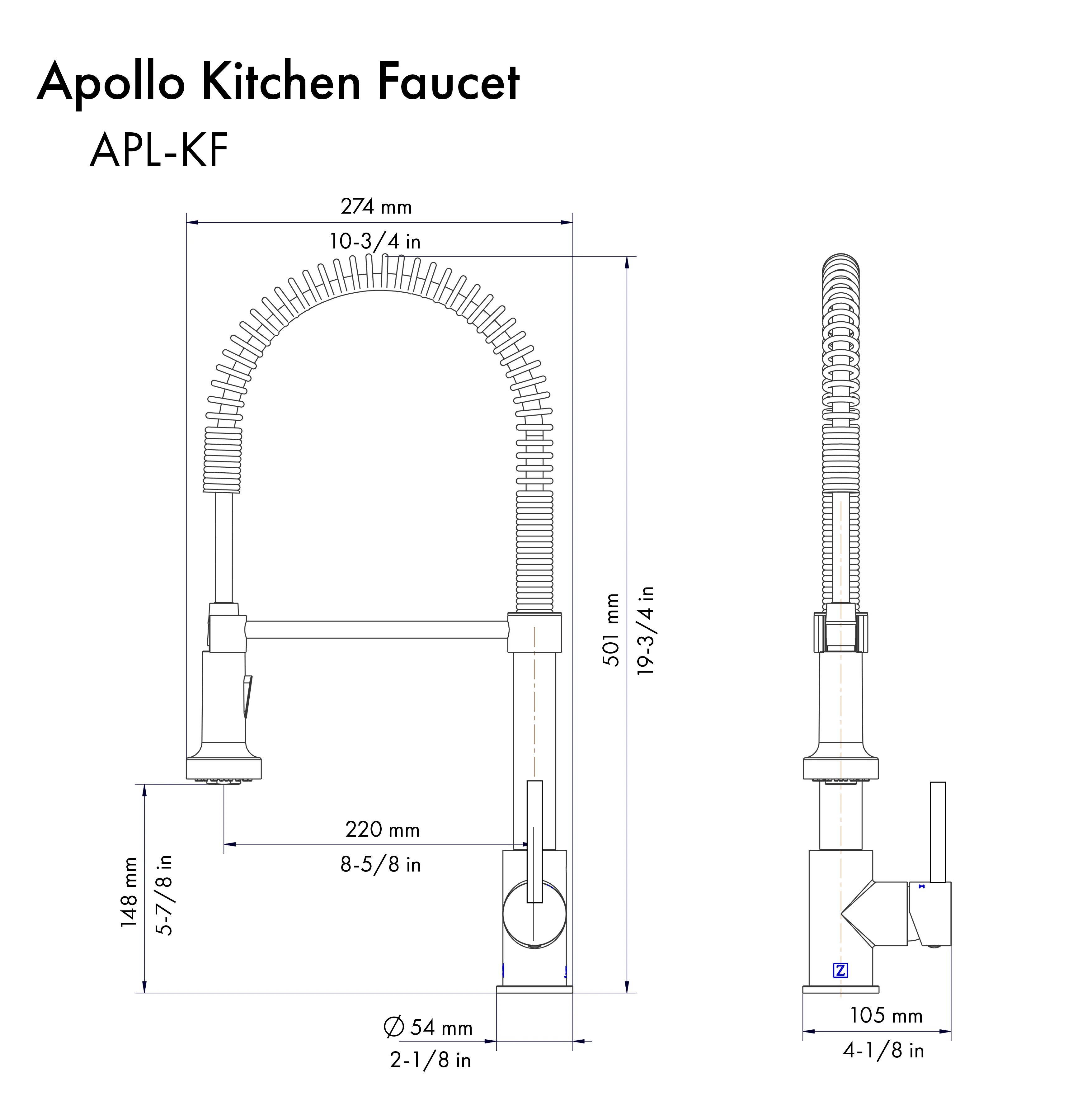 ZLINE Autograph Edition Apollo Pull Down Spring Single Handle Kitchen Faucet in Matte Black and Champagne Bronze (APL-KF-ZMBCB) - Image 11
