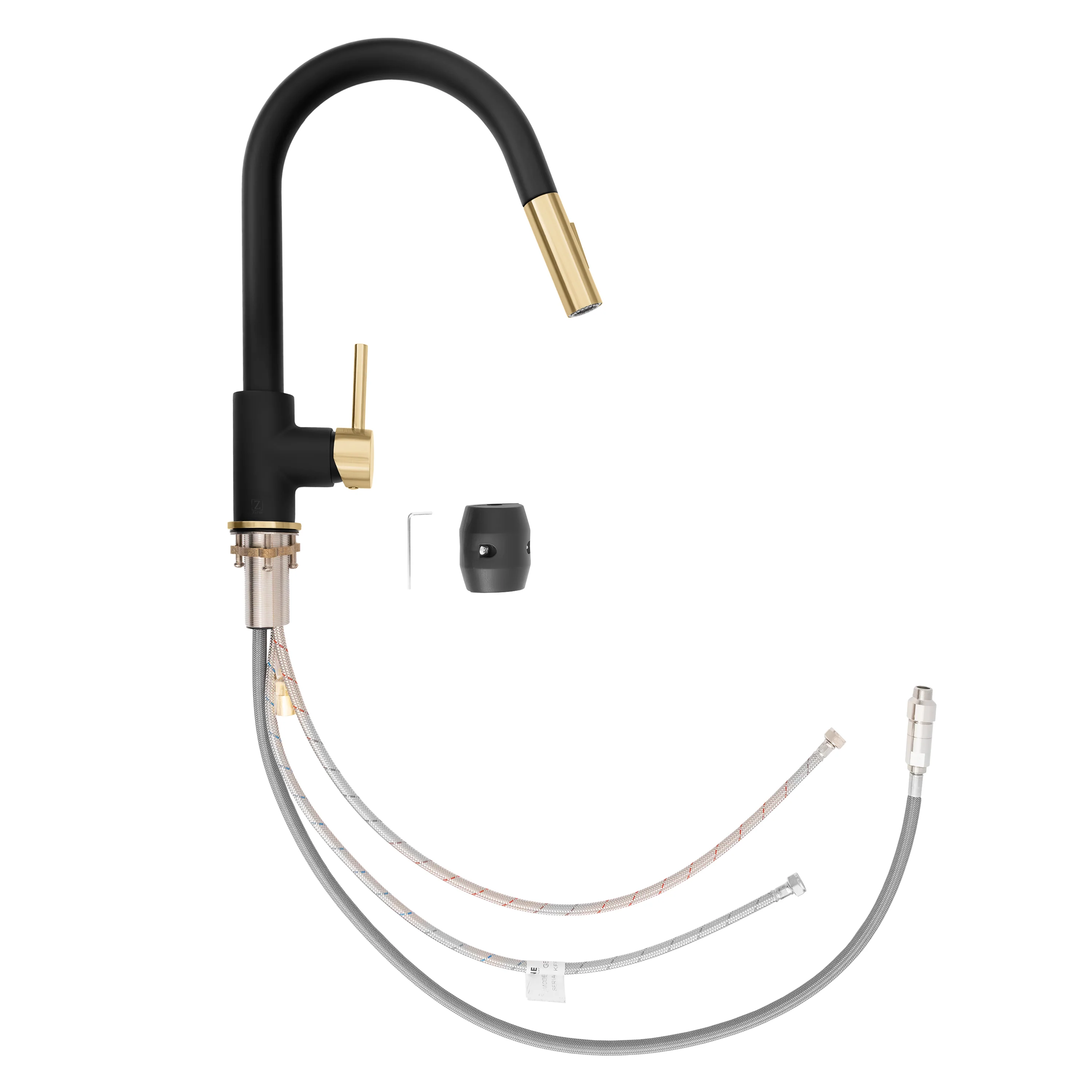 ZLINE Autograph Edition Gemini Pull Down Single Handle Kitchen Faucet in Matte Black and Champagne Bronze (GEM-KF-ZMBCB) - Image 3