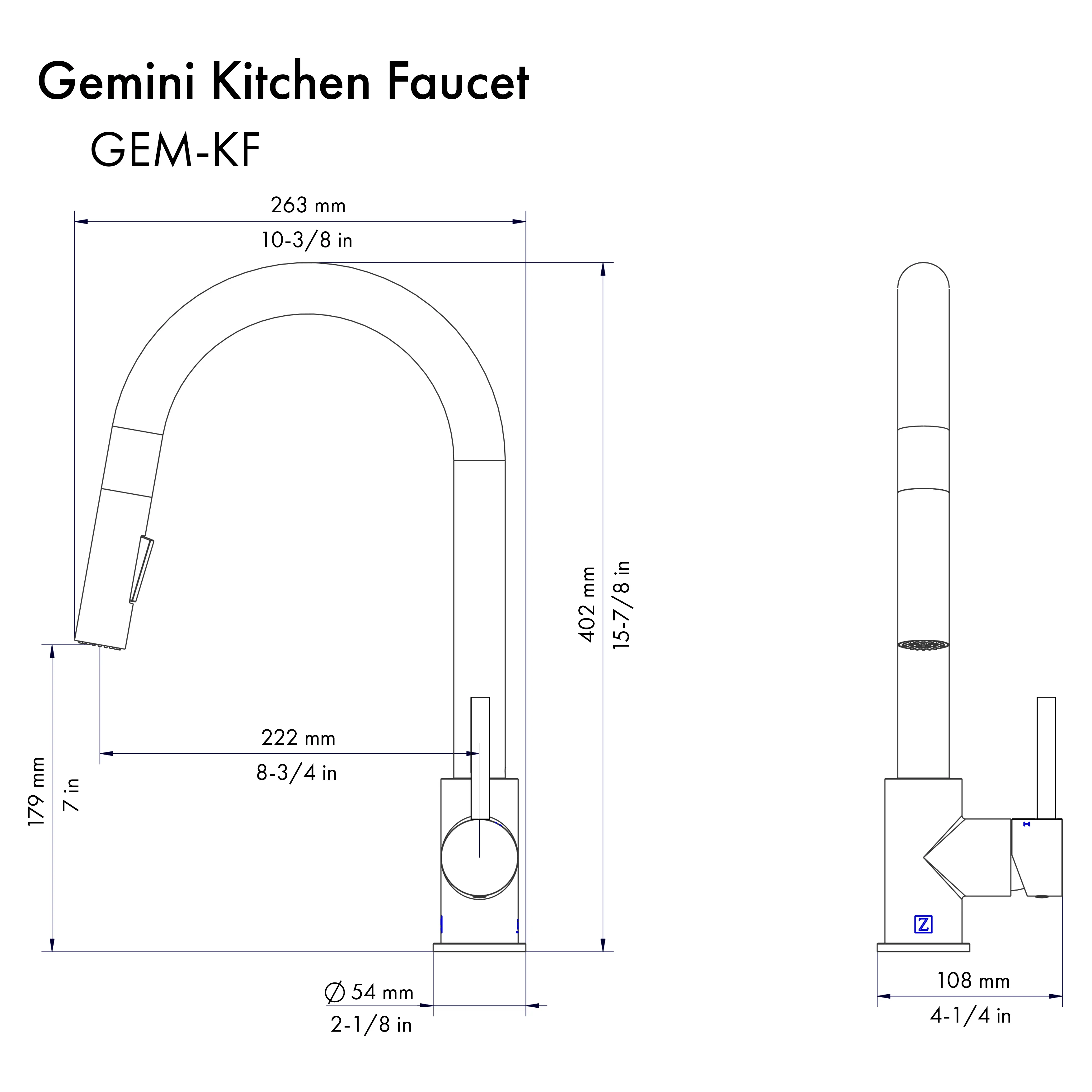 ZLINE Autograph Edition Gemini Pull Down Single Handle Kitchen Faucet in Matte Black and Champagne Bronze (GEM-KF-ZMBCB) - Image 9