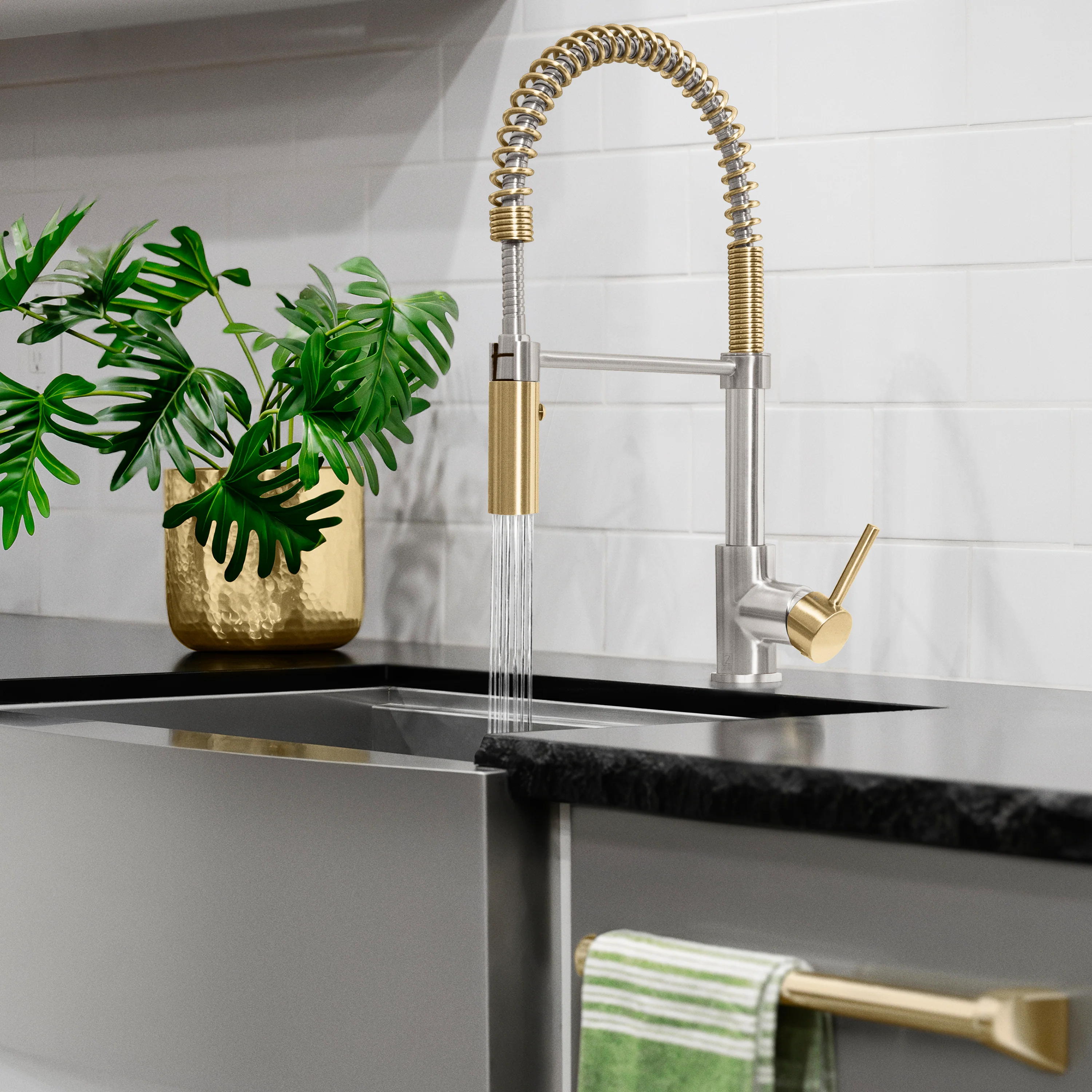 ZLINE Autograph Edition Sierra Pull Down Spring Single Handle Kitchen Faucet in Brushed Nickel and Champagne Bronze (SRA-KF-ZBNCB) - Image 11