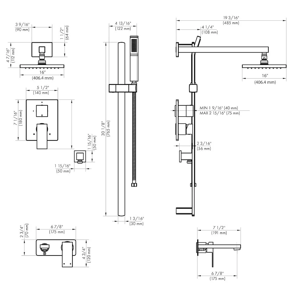 ZLINE Bliss Rainfall Shower System with 16 in. Oversized Shower Head in Brushed Nickel (BLS-SHS16-BN) - Image 6