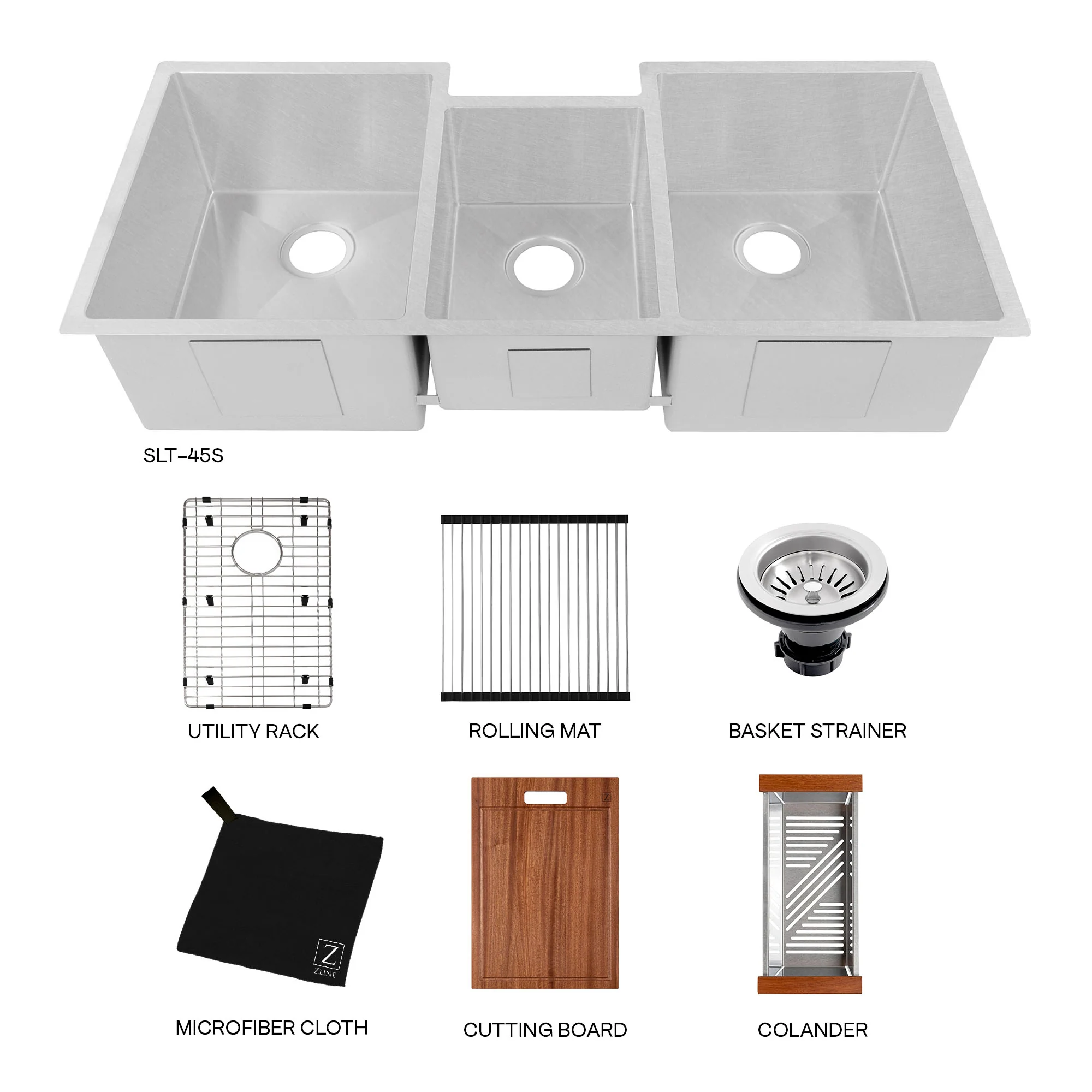 ZLINE 45 in. Breckenridge Undermount Triple Bowl Satin Stainless Steel Kitchen Sink with Bottom Grid (SLT-45S) - Image 10