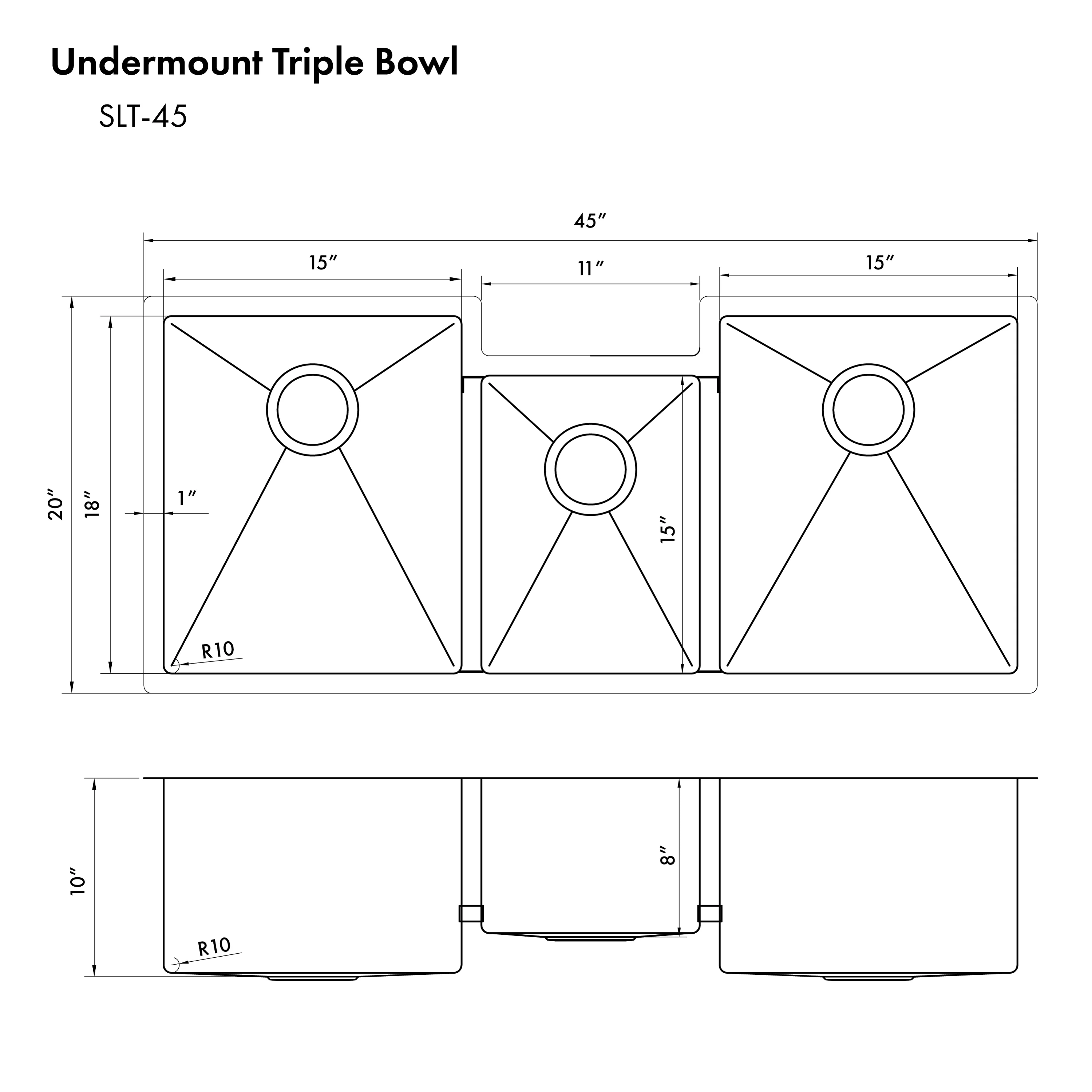 ZLINE 45 in. Breckenridge Undermount Triple Bowl Stainless Steel Kitchen Sink with Bottom Grid and Accessories (SLT-45) - Image 10