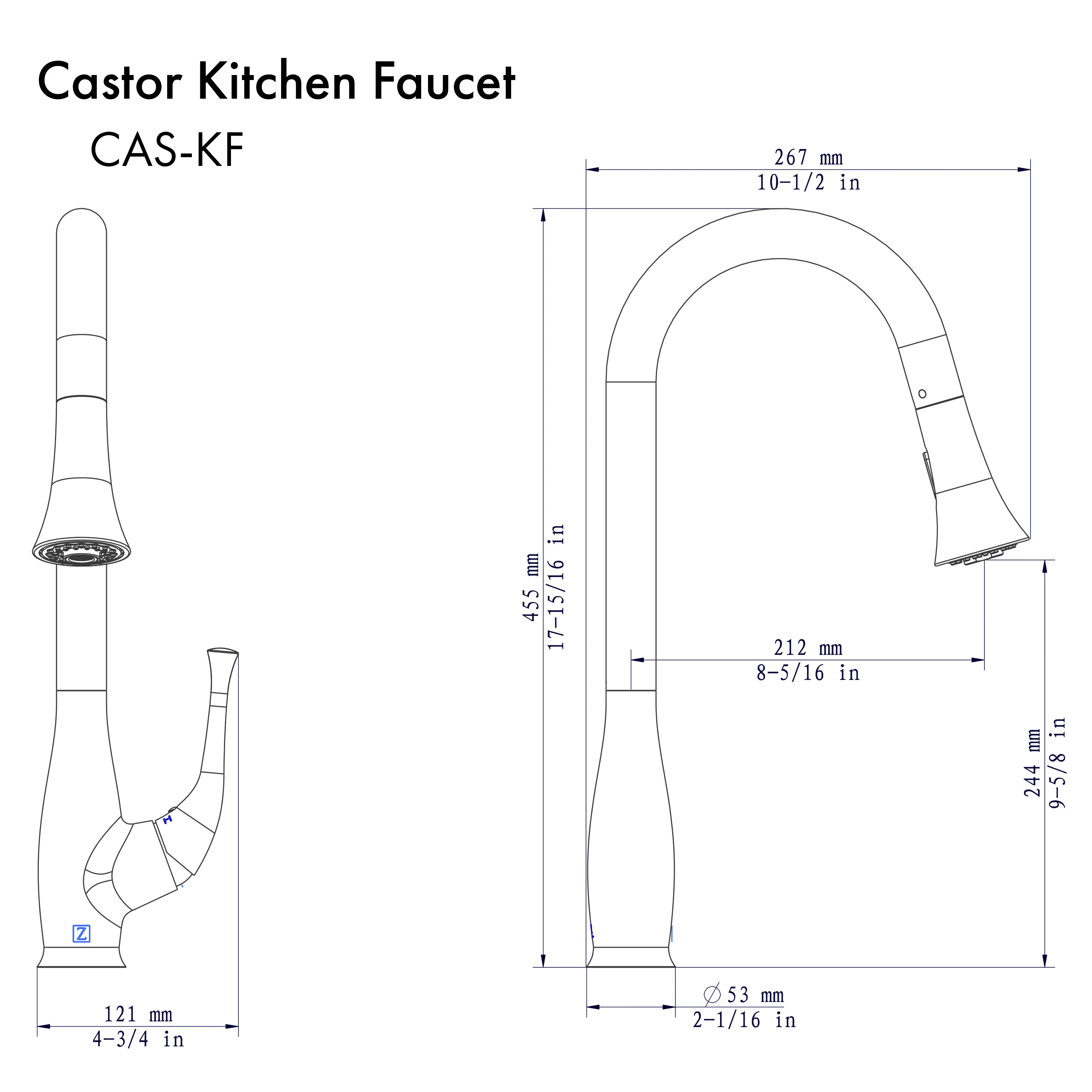 ZLINE Castor Kitchen Faucet in Chrome (CAS-KF-CH) - Image 8