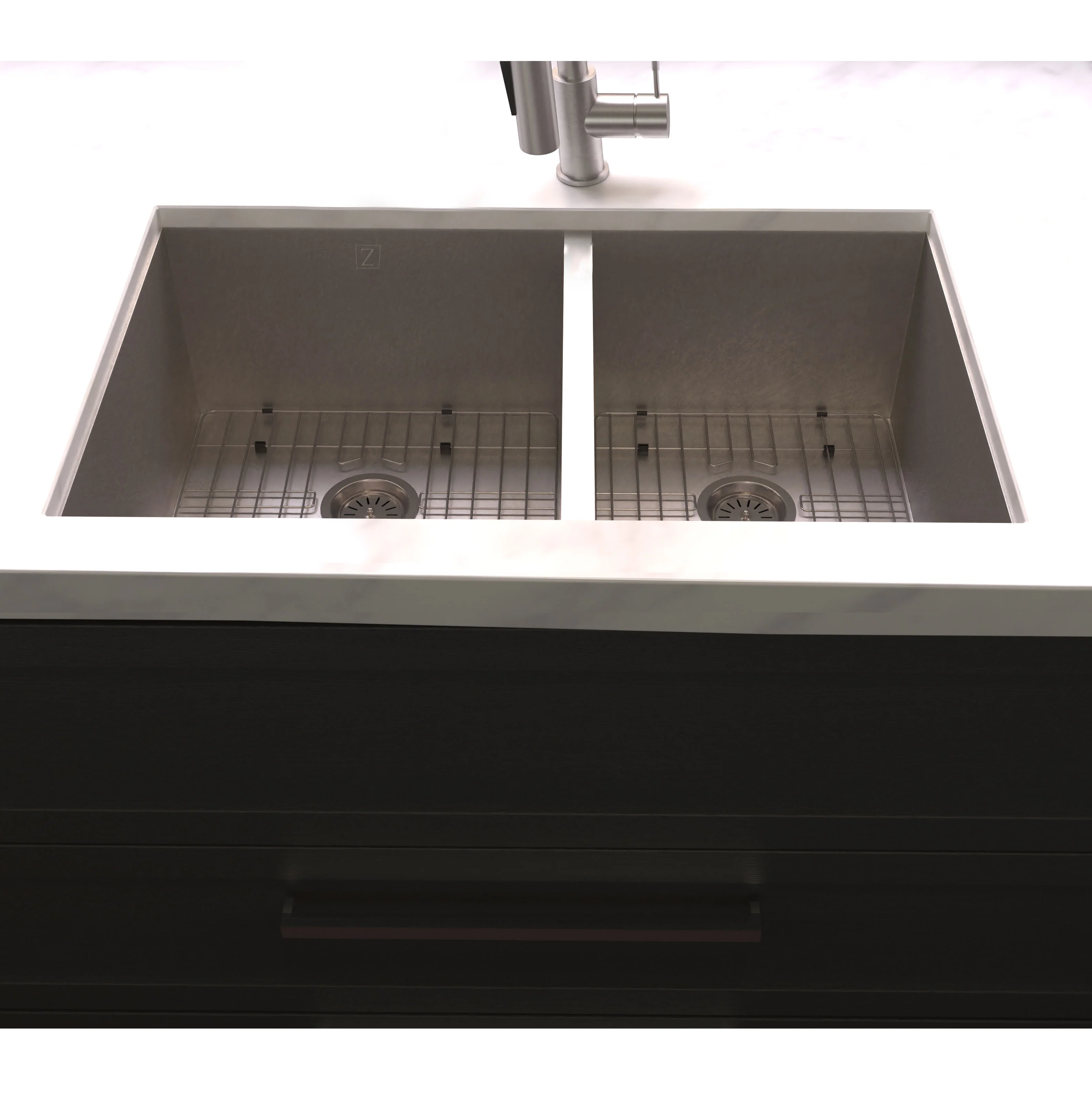 ZLINE 33 in. Chamonix Undermount Double Bowl Satin Stainless Steel Kitchen Sink with Bottom Grid (SR60D-33S) - Image 10