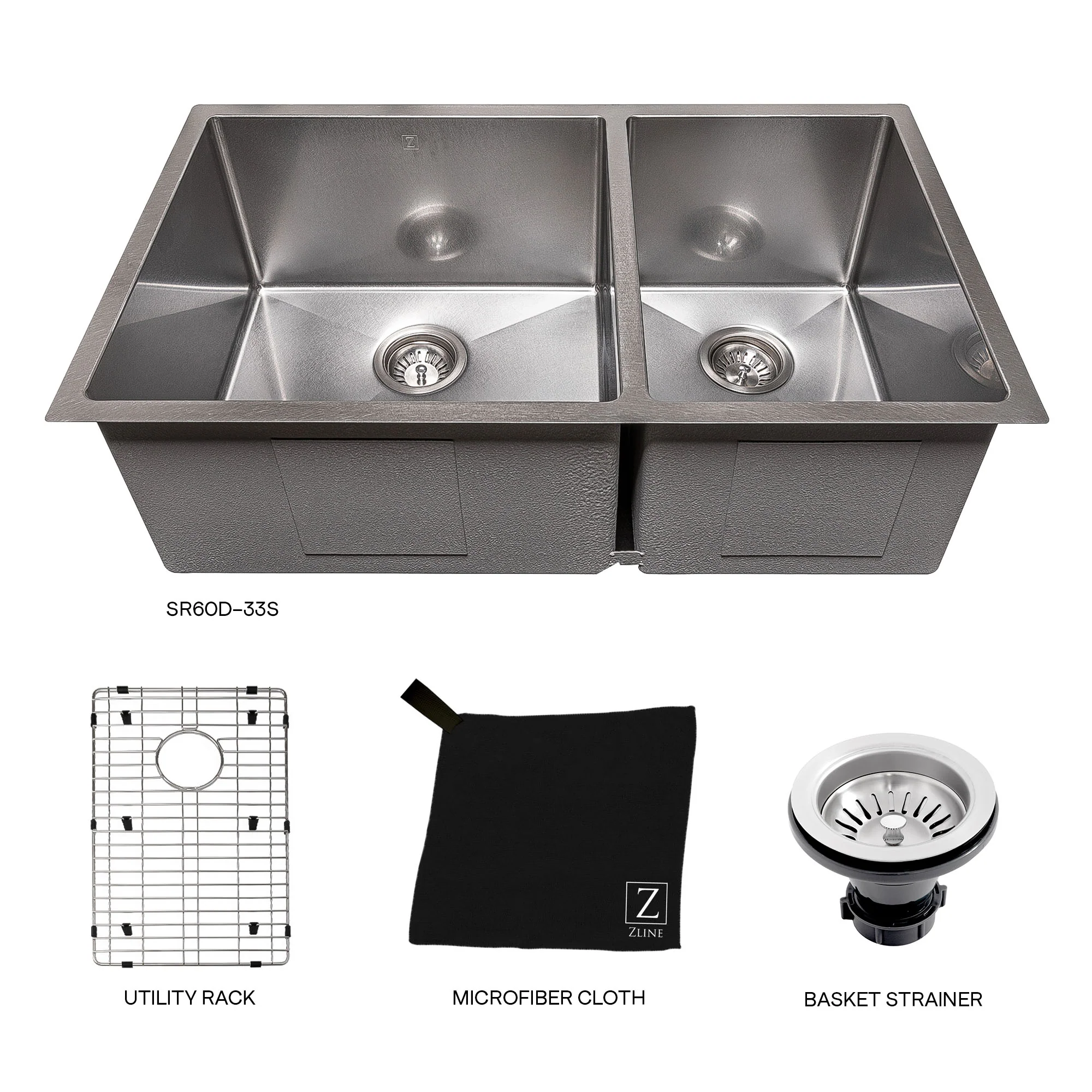 ZLINE 33 in. Chamonix Undermount Double Bowl Satin Stainless Steel Kitchen Sink with Bottom Grid (SR60D-33S) - Image 11