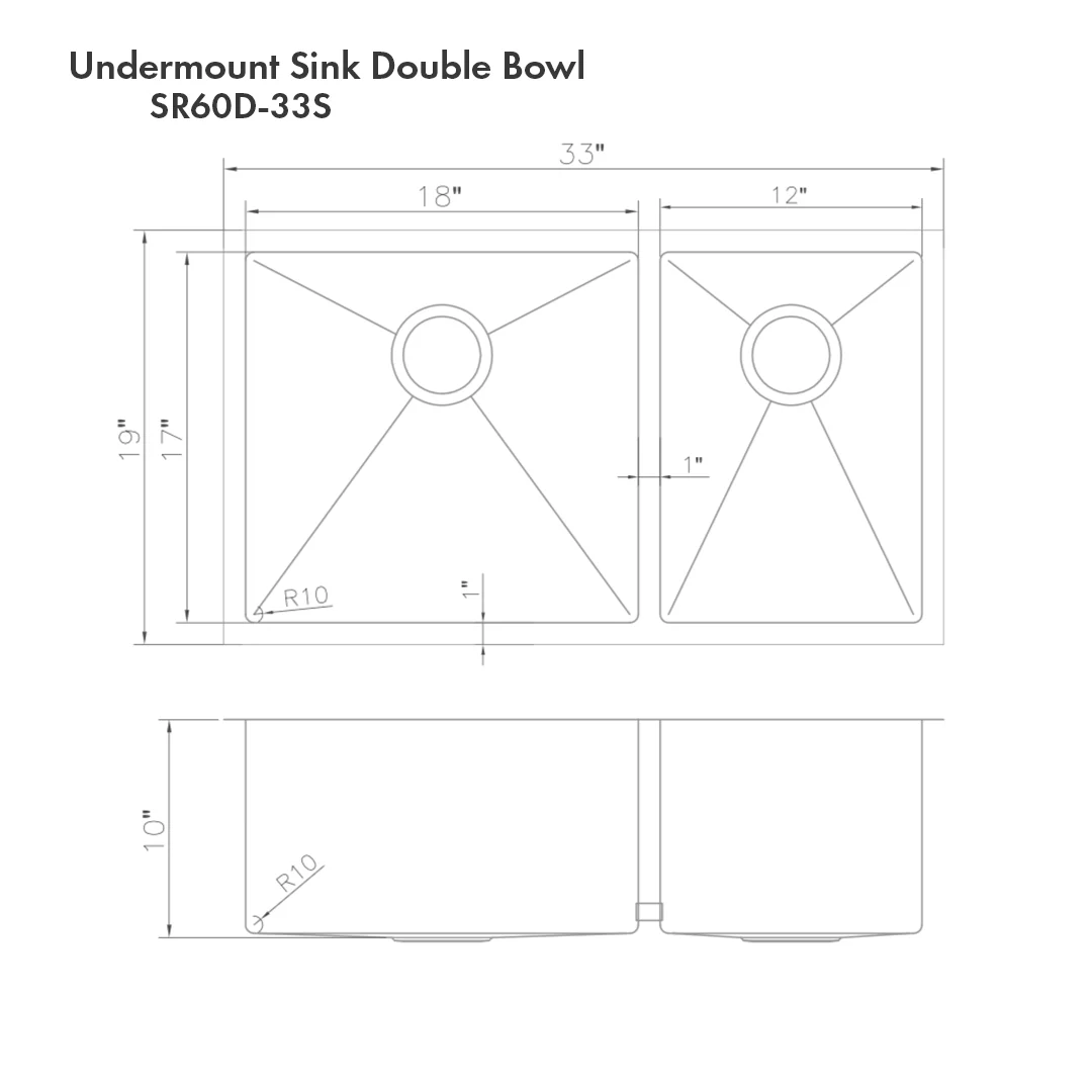 ZLINE 33 in. Chamonix Undermount Double Bowl Satin Stainless Steel Kitchen Sink with Bottom Grid (SR60D-33S) - Image 12