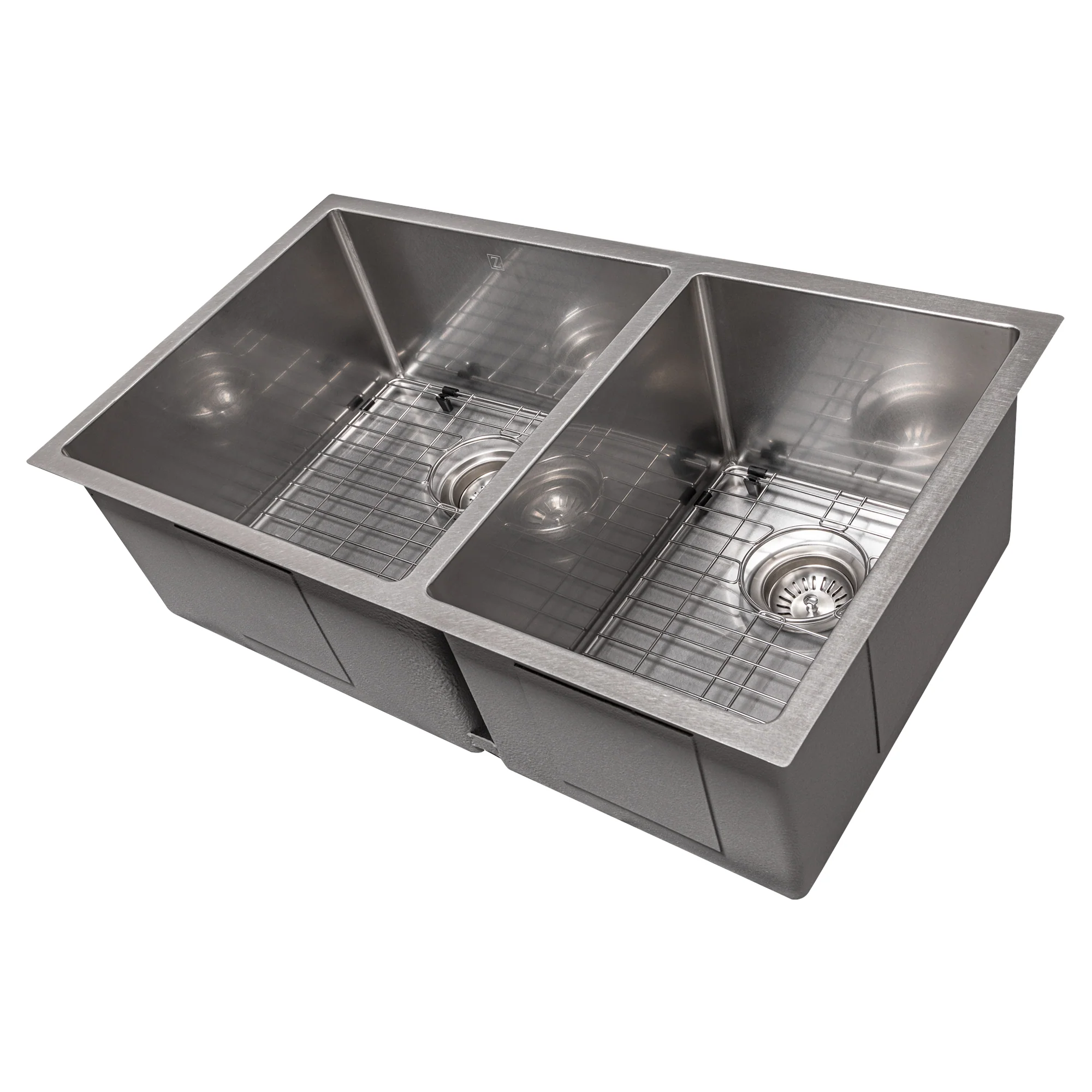 ZLINE 33 in. Chamonix Undermount Double Bowl Satin Stainless Steel Kitchen Sink with Bottom Grid (SR60D-33S) - Image 5