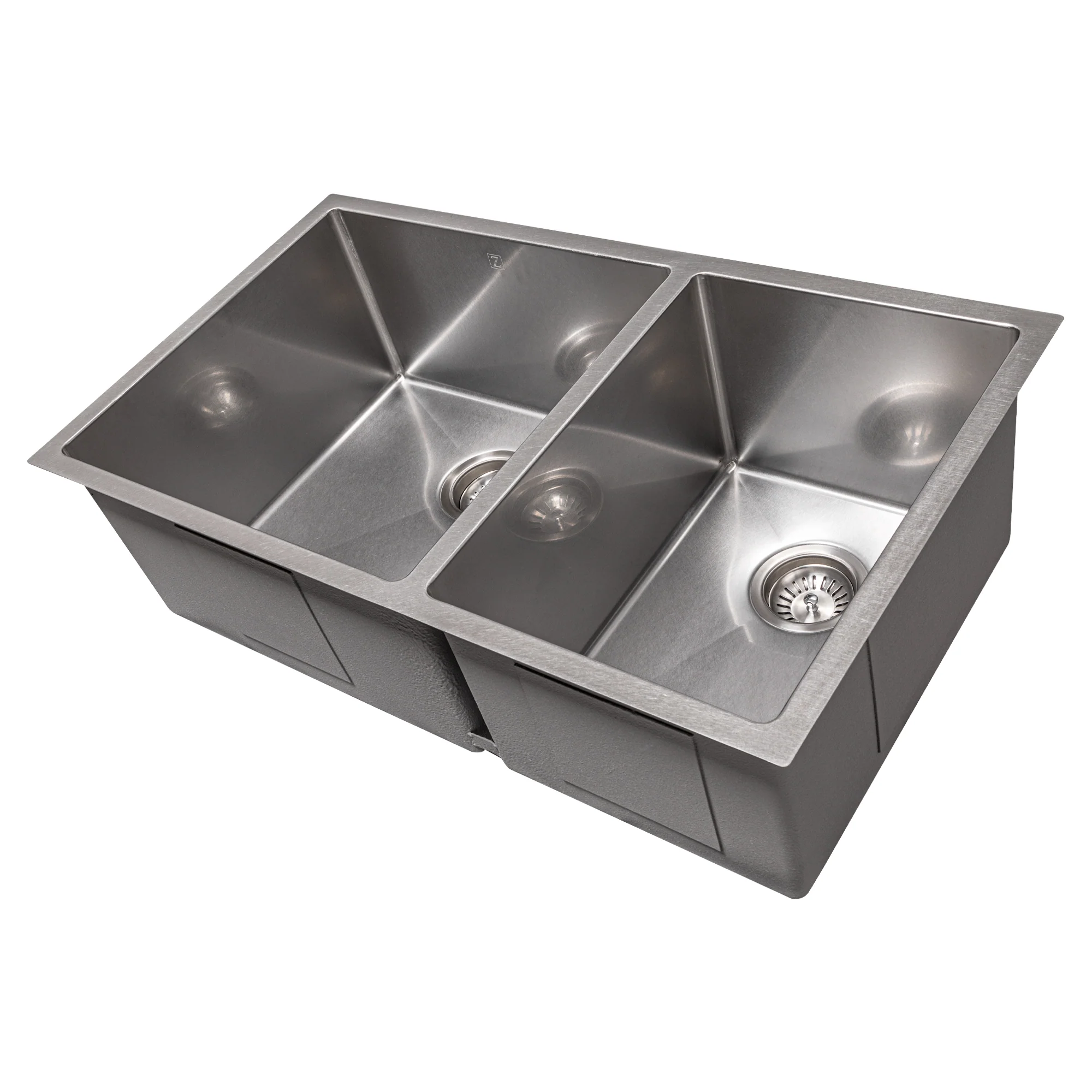 ZLINE 33 in. Chamonix Undermount Double Bowl Satin Stainless Steel Kitchen Sink with Bottom Grid (SR60D-33S) - Image 7