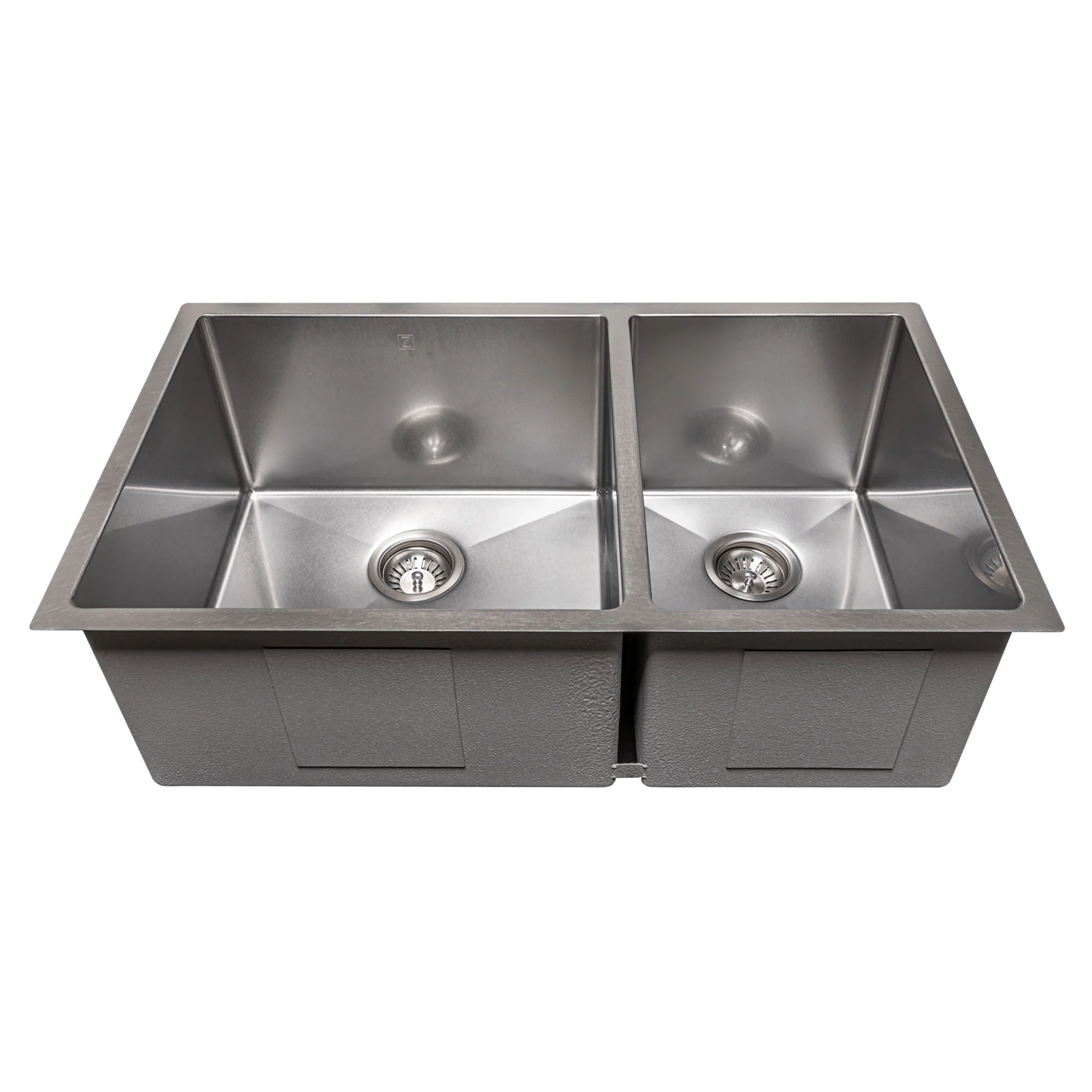 ZLINE 33 in. Chamonix Undermount Double Bowl Satin Stainless Steel Kitchen Sink with Bottom Grid (SR60D-33S) - Image 8