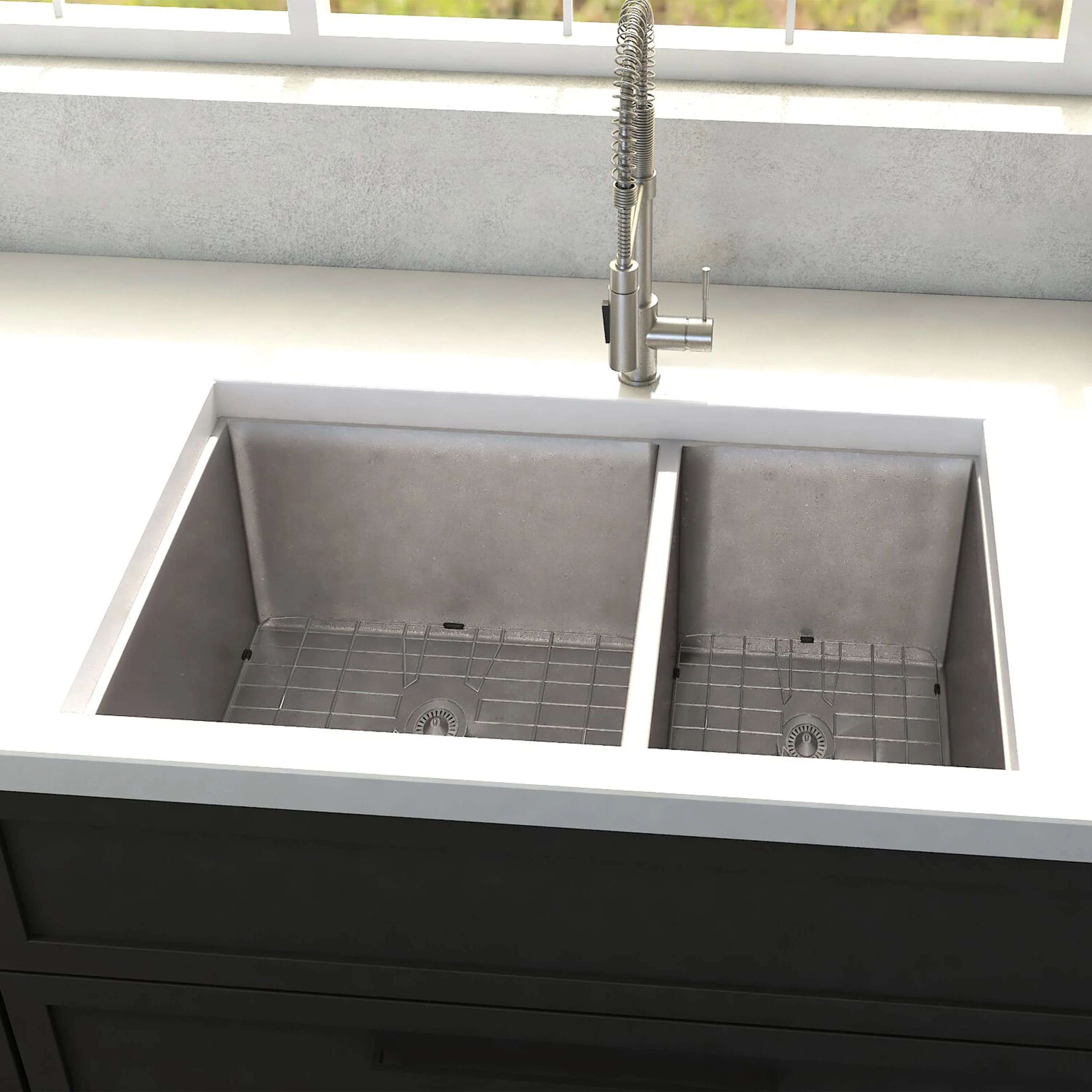 ZLINE 33 in. Chamonix Undermount Double Bowl Stainless Steel Kitchen Sink with Bottom Grid (SR60D-33) - Image 12