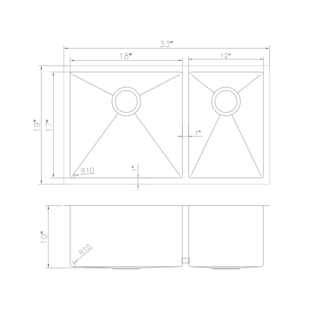ZLINE 33 in. Chamonix Undermount Double Bowl Stainless Steel Kitchen Sink with Bottom Grid (SR60D-33) - Image 13
