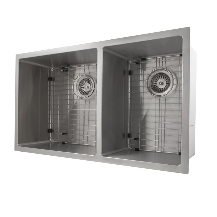 ZLINE 33 in. Chamonix Undermount Double Bowl Stainless Steel Kitchen Sink with Bottom Grid (SR60D-33) - Image 7