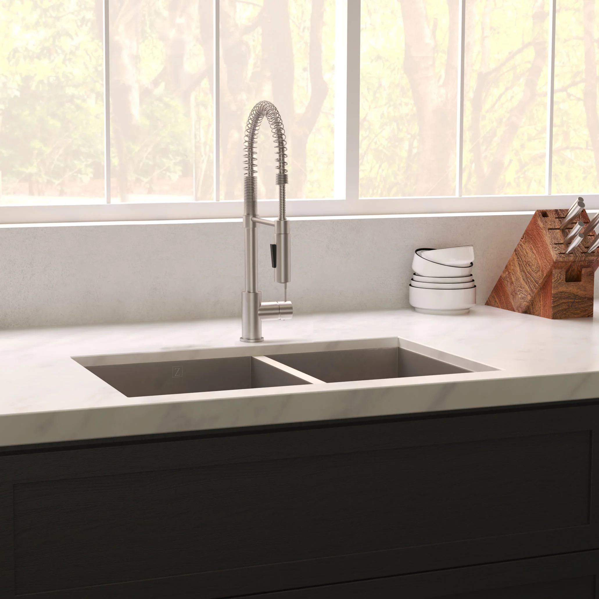 ZLINE 36 in. Chamonix Undermount Double Bowl Satin Stainless Steel Kitchen Sink with Bottom Grid (SR60D-36S) - Image 2
