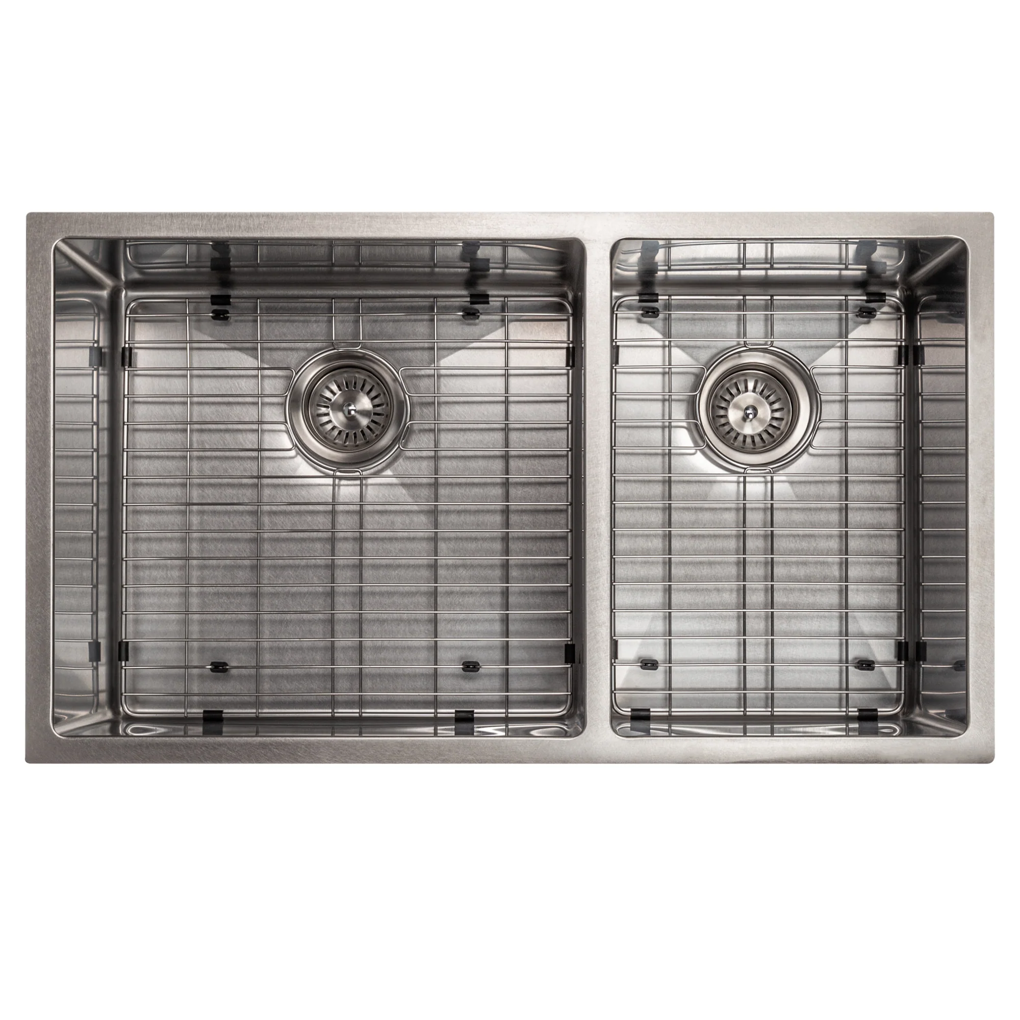 ZLINE 36 in. Chamonix Undermount Double Bowl Satin Stainless Steel Kitchen Sink with Bottom Grid (SR60D-36S) - Image 4