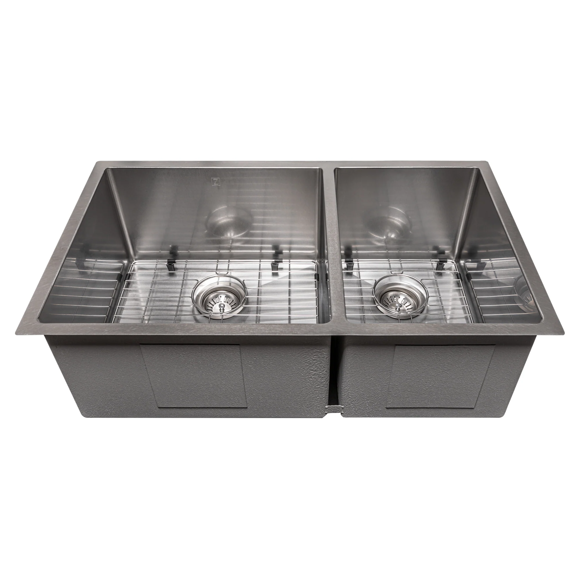 ZLINE 36 in. Chamonix Undermount Double Bowl Satin Stainless Steel Kitchen Sink with Bottom Grid (SR60D-36S) - Image 6