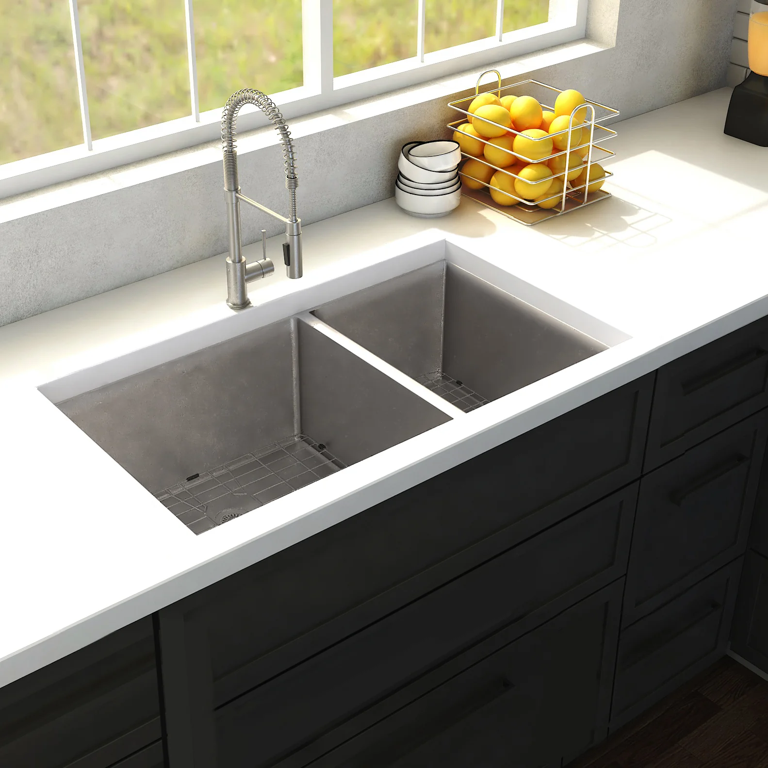 ZLINE 36 in. Chamonix Undermount Double Bowl Stainless Steel Kitchen Sink with Bottom Grid (SR60D-36) - Image 10