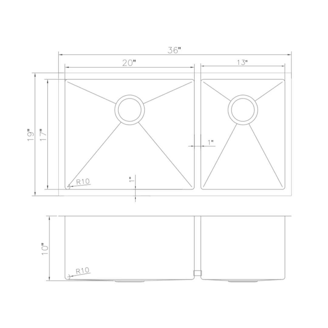 ZLINE 36 in. Chamonix Undermount Double Bowl Stainless Steel Kitchen Sink with Bottom Grid (SR60D-36) - Image 12