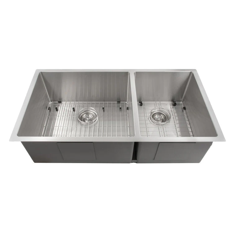 ZLINE 36 in. Chamonix Undermount Double Bowl Stainless Steel Kitchen Sink with Bottom Grid (SR60D-36) - Image 3