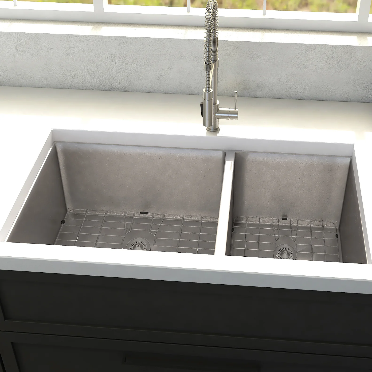 ZLINE 36 in. Chamonix Undermount Double Bowl Stainless Steel Kitchen Sink with Bottom Grid (SR60D-36) - Image 4