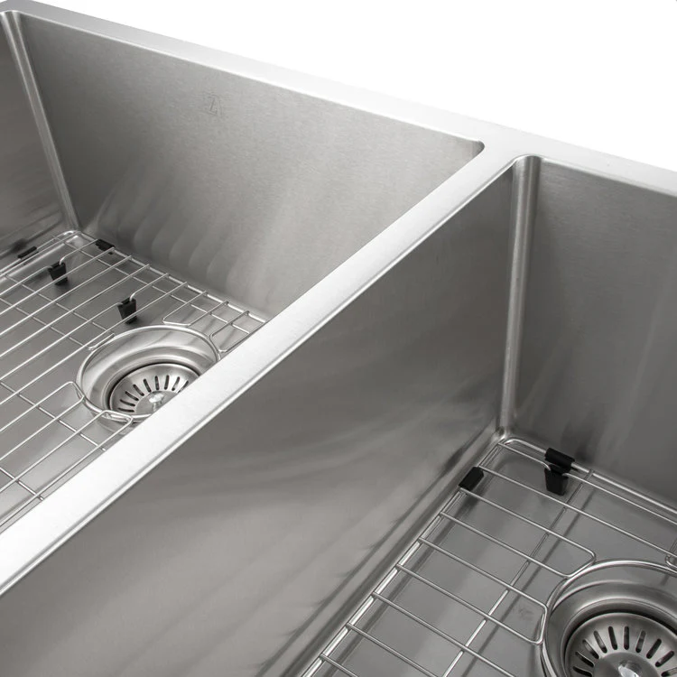 ZLINE 36 in. Chamonix Undermount Double Bowl Stainless Steel Kitchen Sink with Bottom Grid (SR60D-36) - Image 5